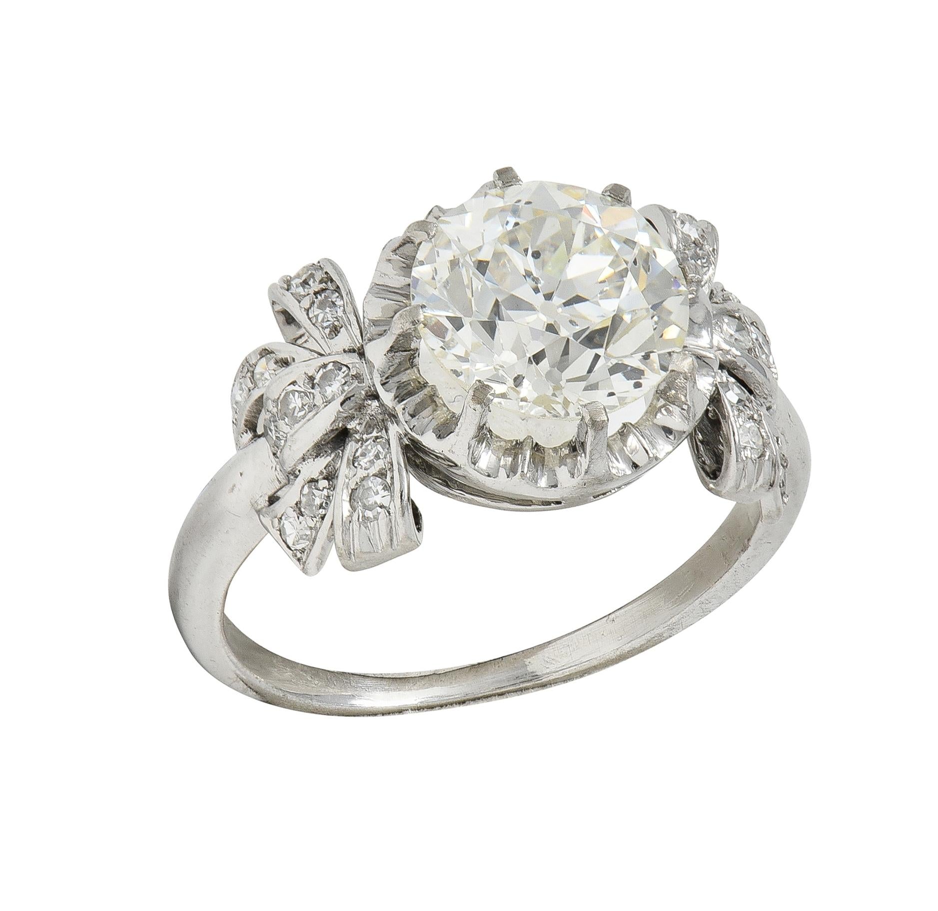 Mid-Century 2.00 CTW Diamond Platinum Vintage Bow Engagement Ring
