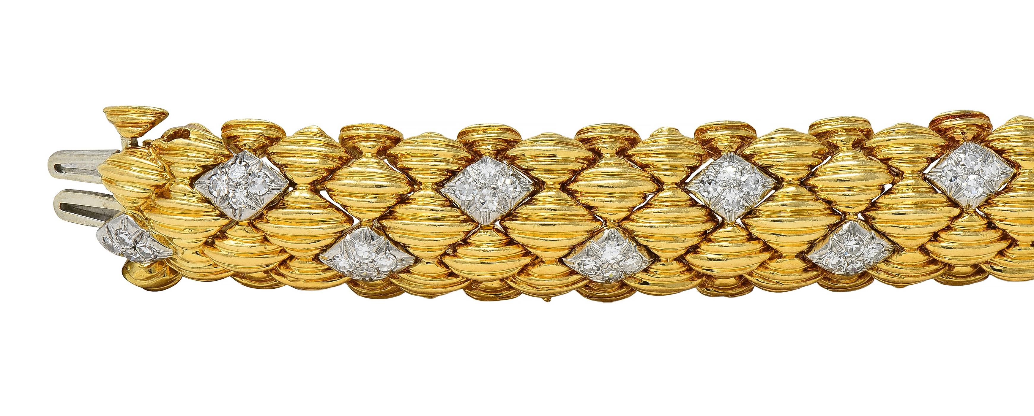 David Webb 1980's Diamond Platinum 18 Karat Gold Vintage Harlequin Bracelet