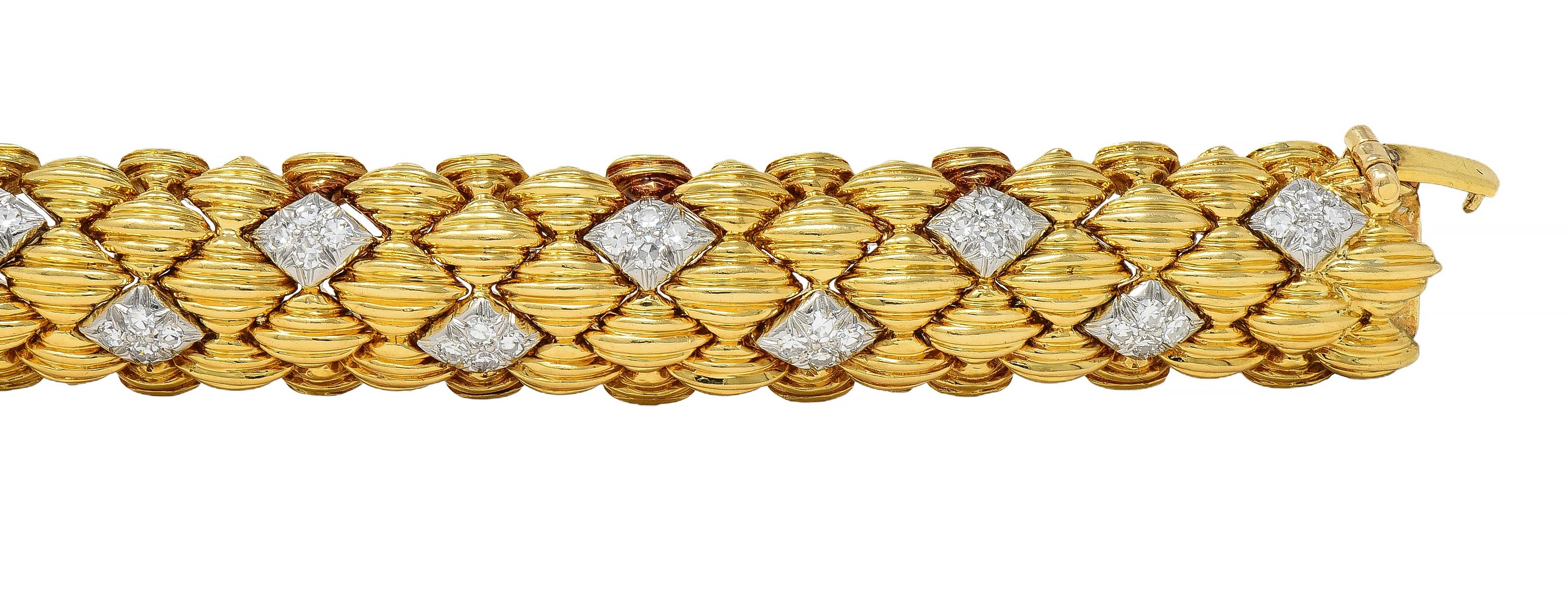 David Webb 1980's Diamond Platinum 18 Karat Gold Vintage Harlequin Bracelet
