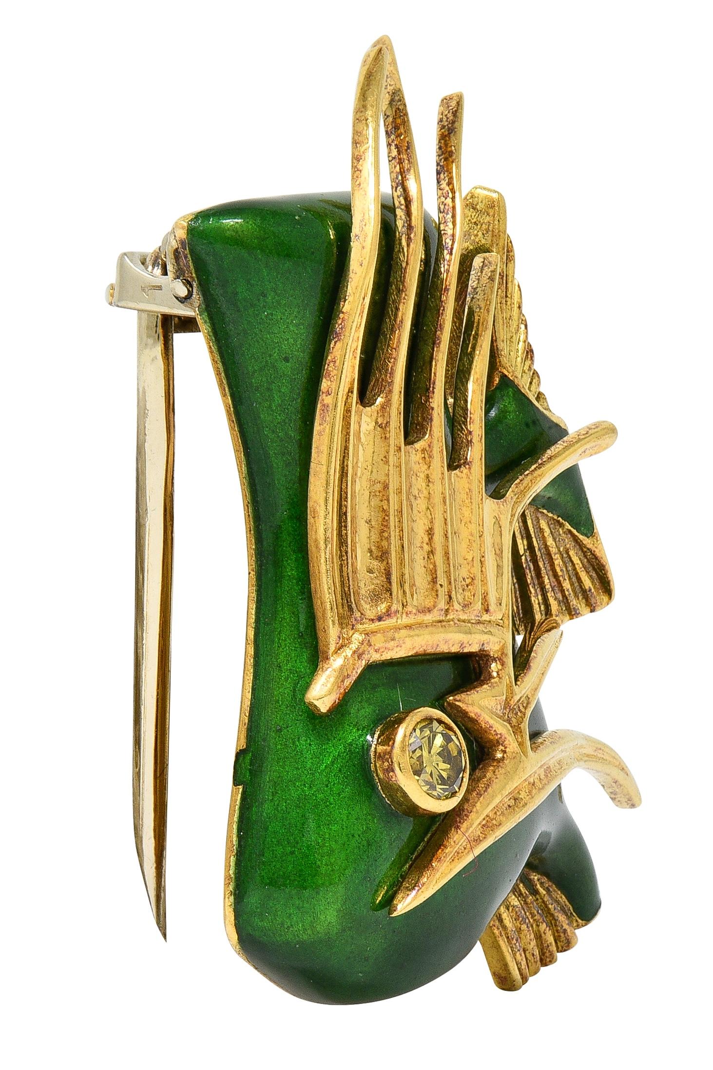Cartier French 1960's Diamond Enamel 18K Gold Vintage Tropical Fish Brooch