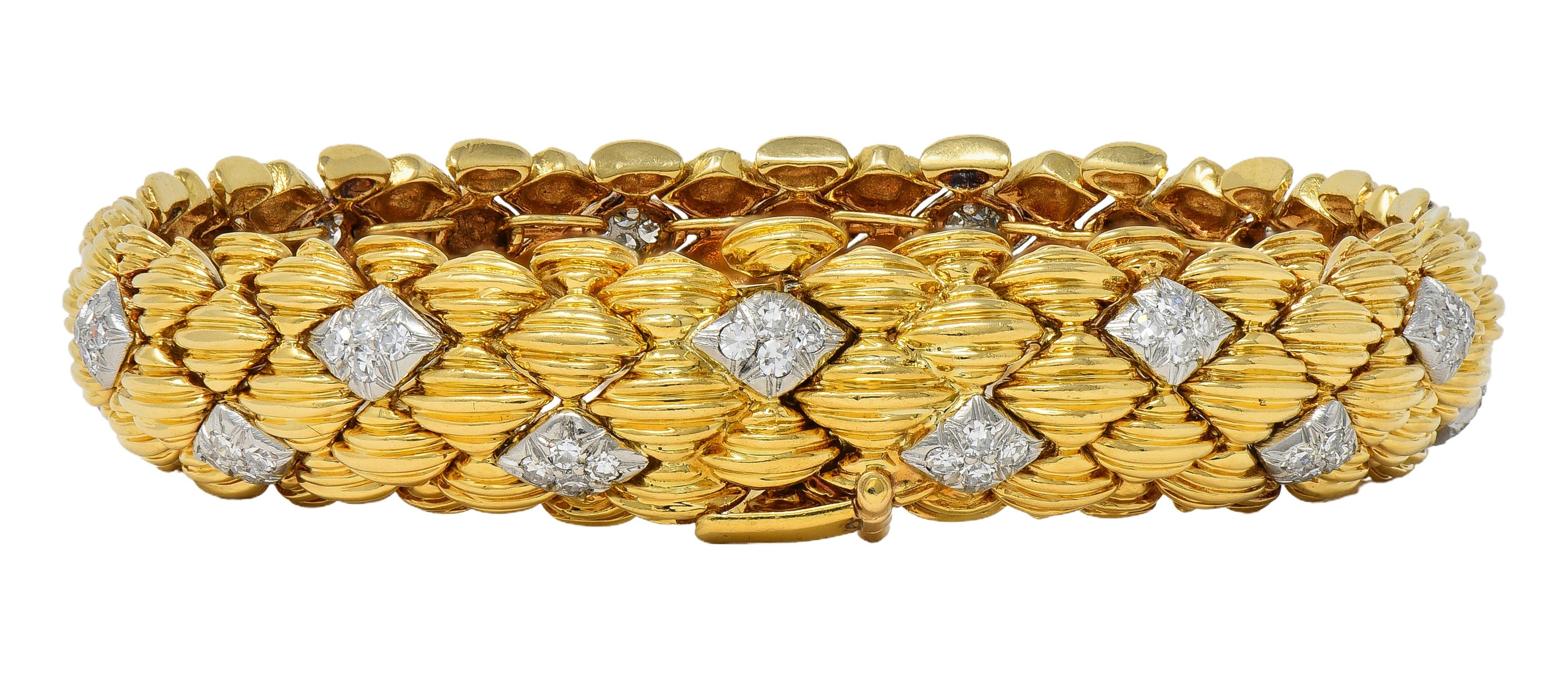 David Webb 1980's Diamond Platinum 18 Karat Gold Vintage Harlequin Bracelet