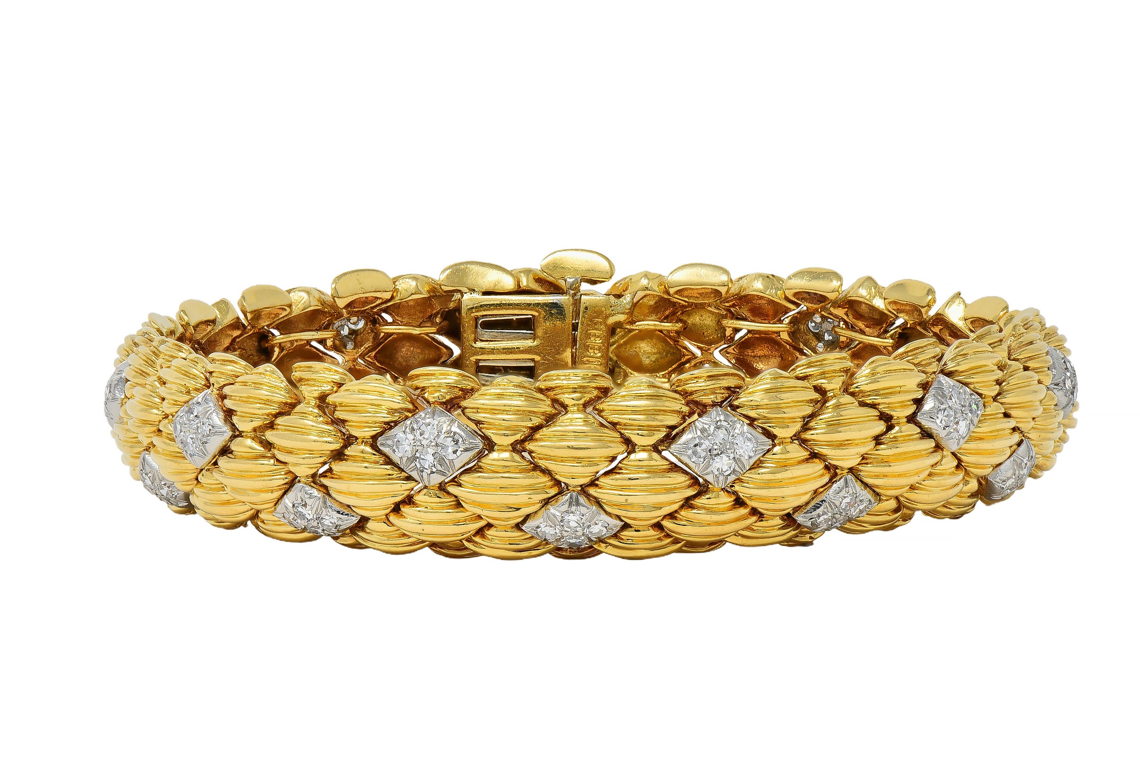 David Webb 1980's Diamond Platinum 18 Karat Gold Vintage Harlequin Bracelet