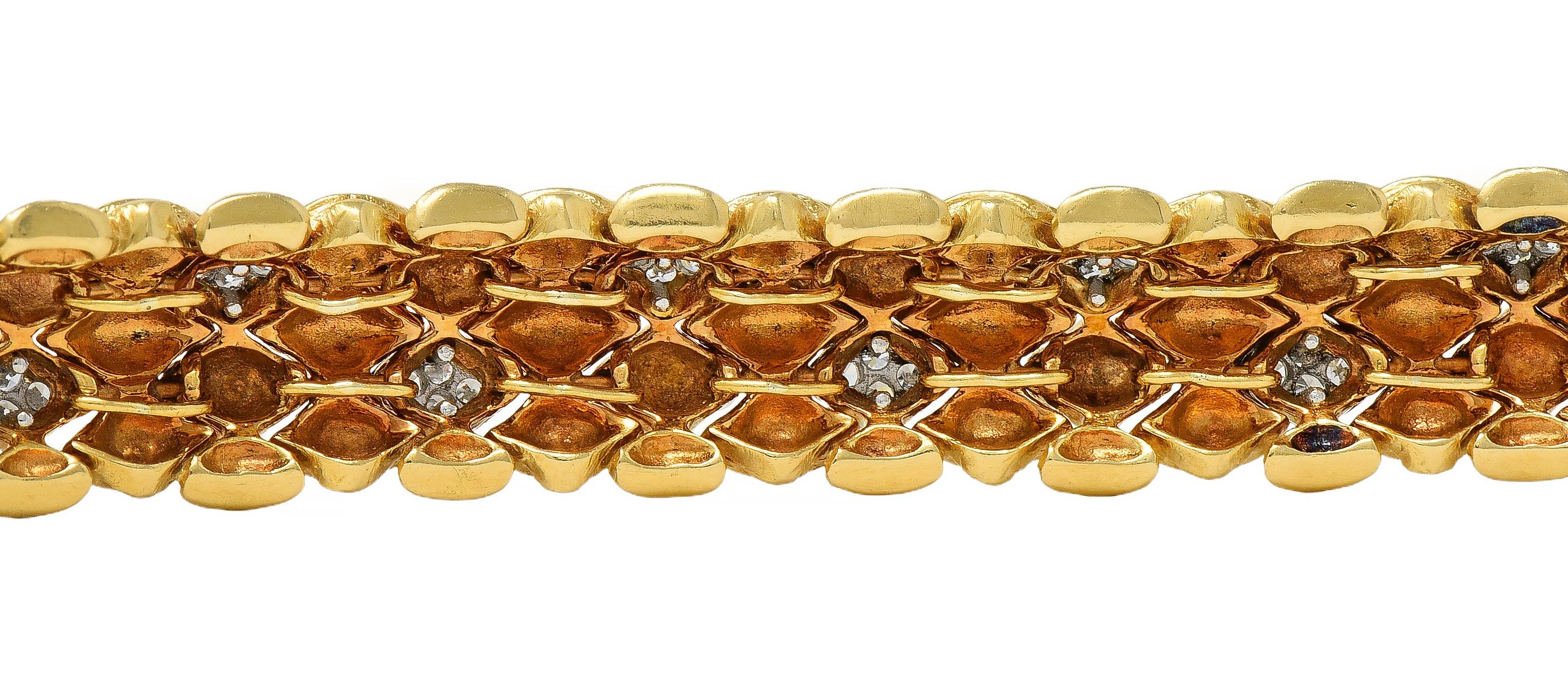 David Webb 1980's Diamond Platinum 18 Karat Gold Vintage Harlequin Bracelet