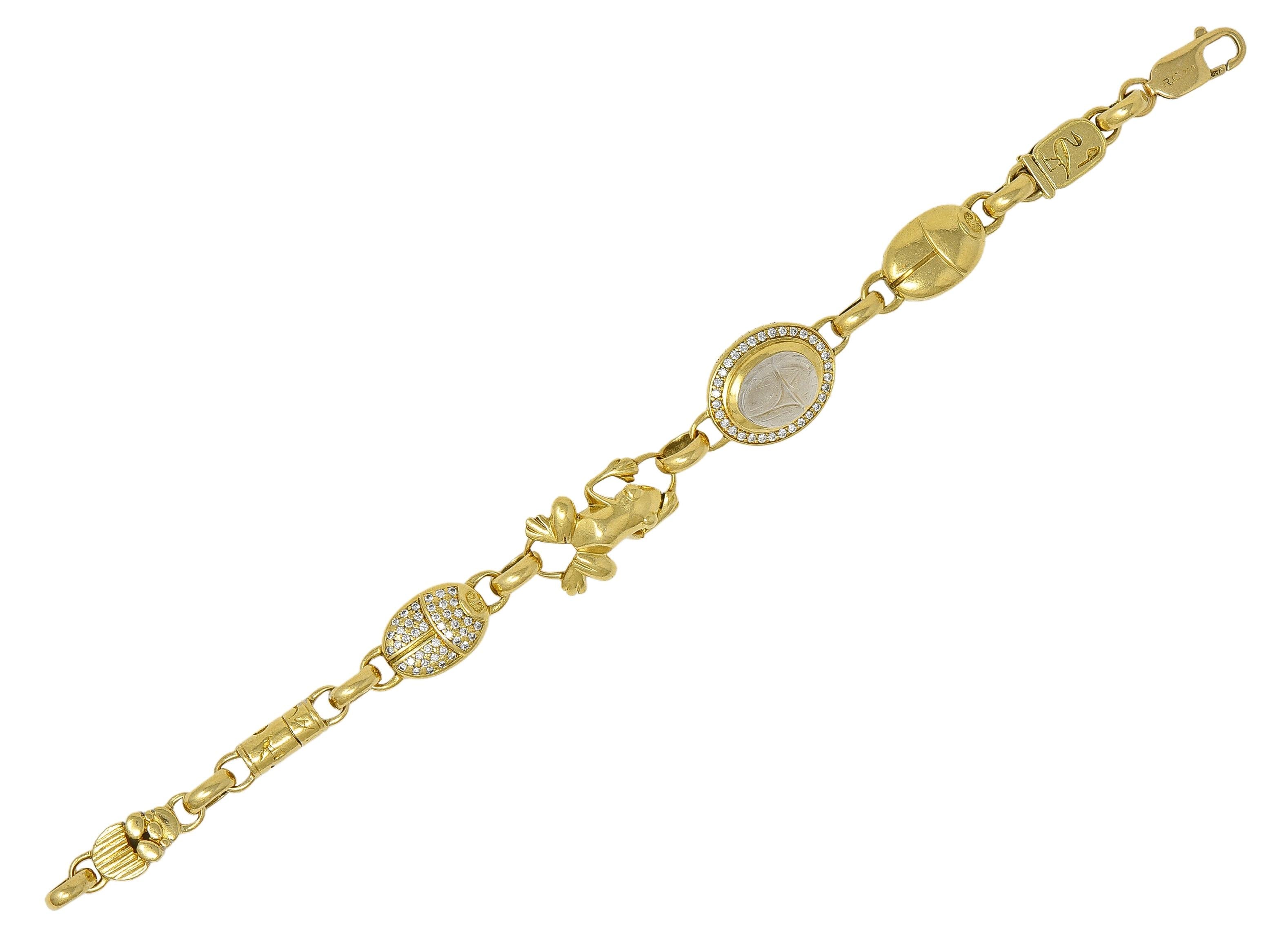 Robert Clerc Contemporary Diamond Quartz 18K Yellow Gold Egyptian Bracelet