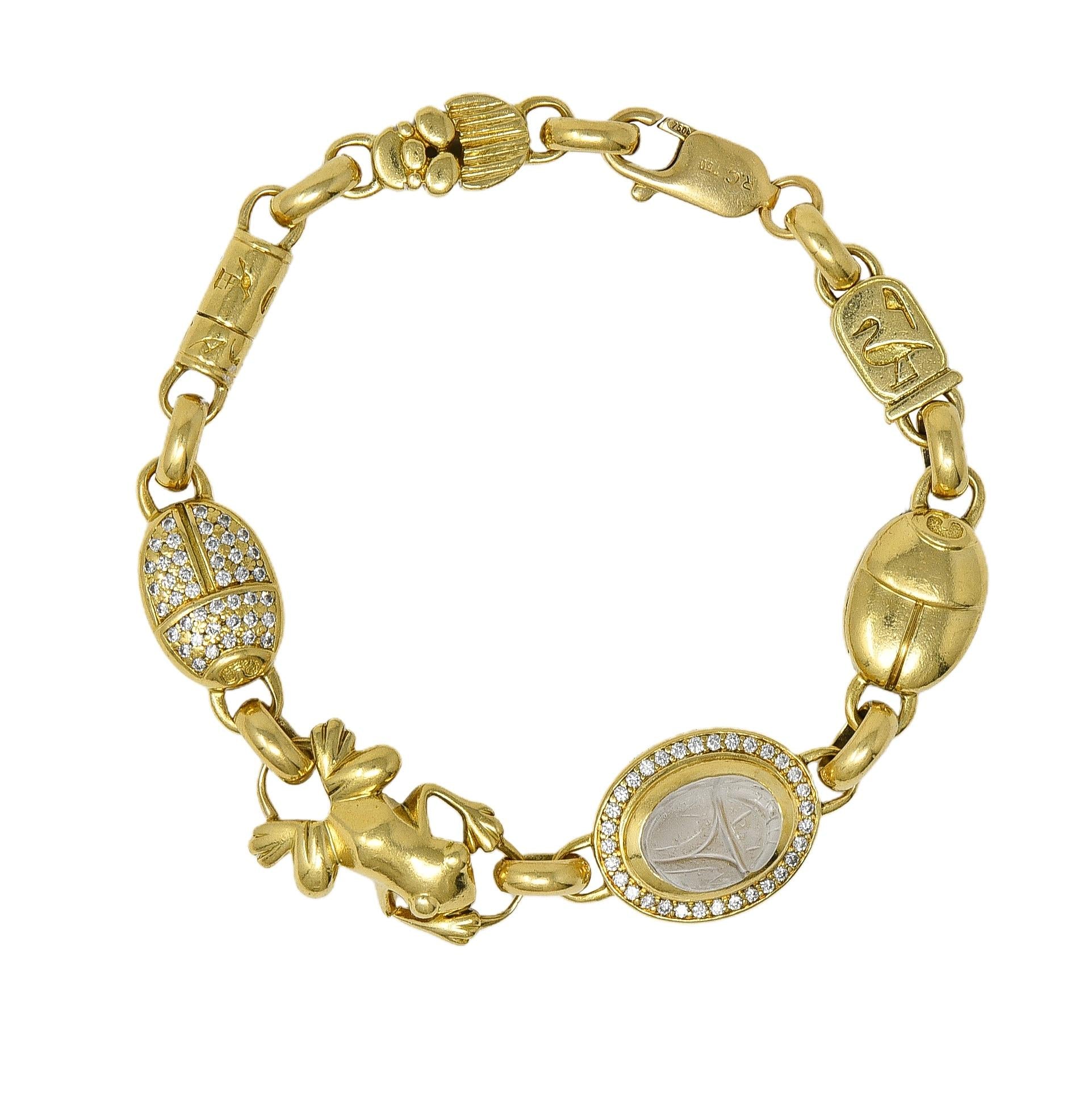 Robert Clerc Contemporary Diamond Quartz 18K Yellow Gold Egyptian Bracelet