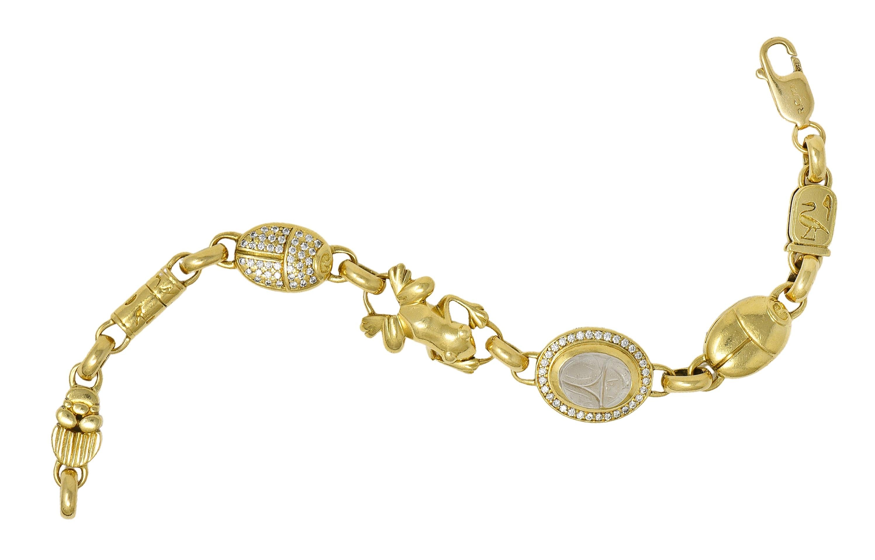 Robert Clerc Contemporary Diamond Quartz 18K Yellow Gold Egyptian Bracelet