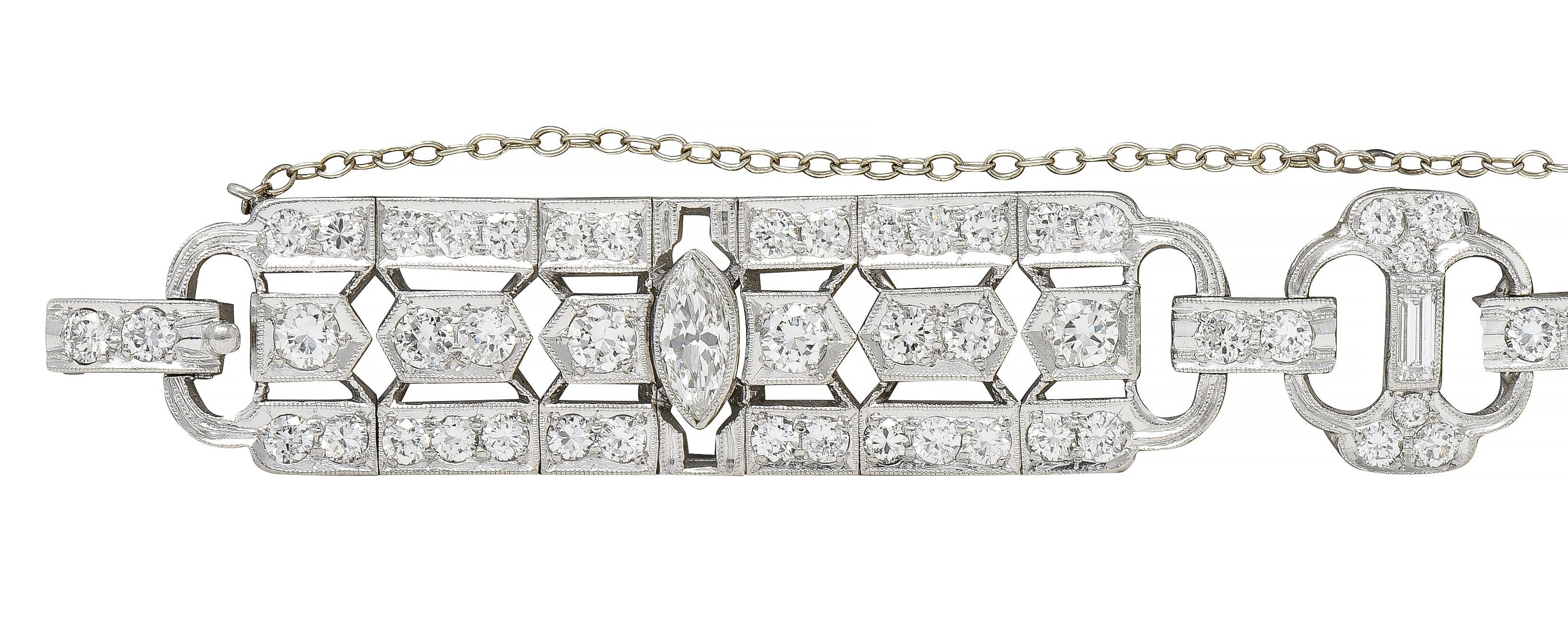 Waslikoff Art Deco 9.45 CTW Diamond Platinum Geometric Vintage Line Bracelet