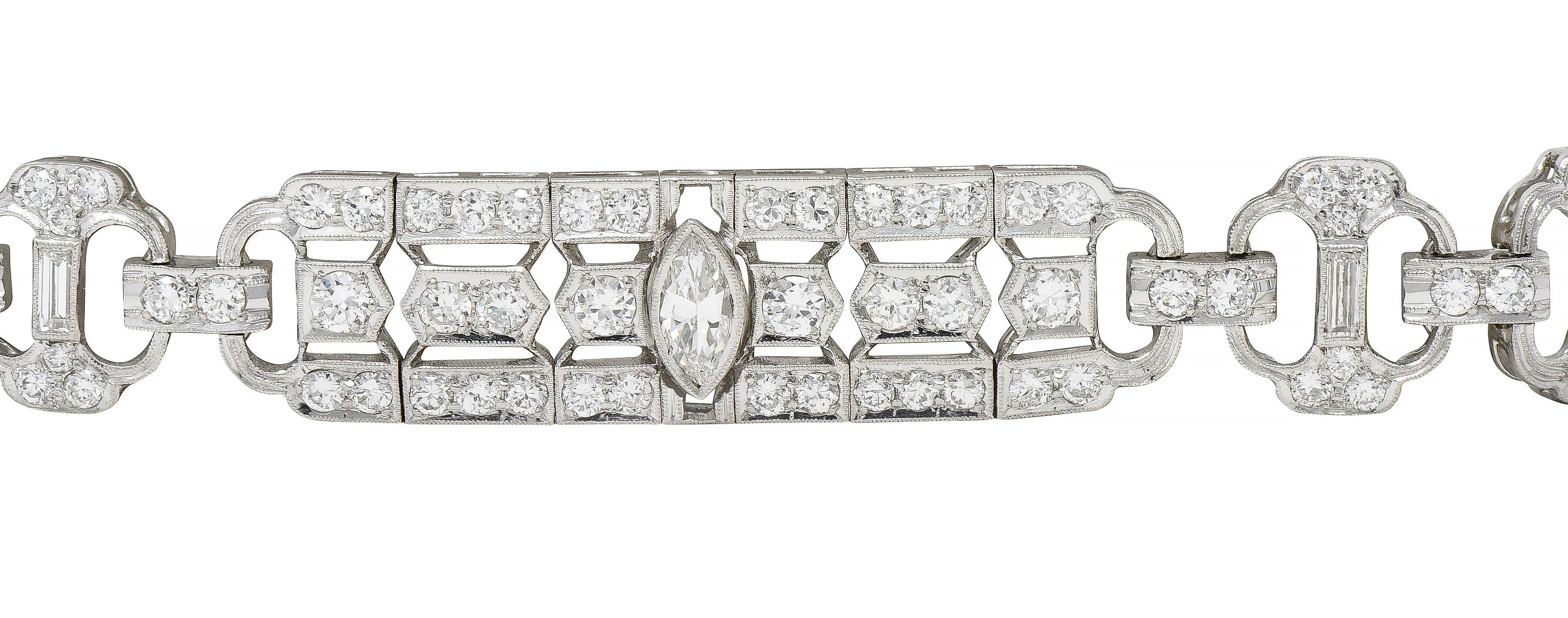 Waslikoff Art Deco 9.45 CTW Diamond Platinum Geometric Vintage Line Bracelet
