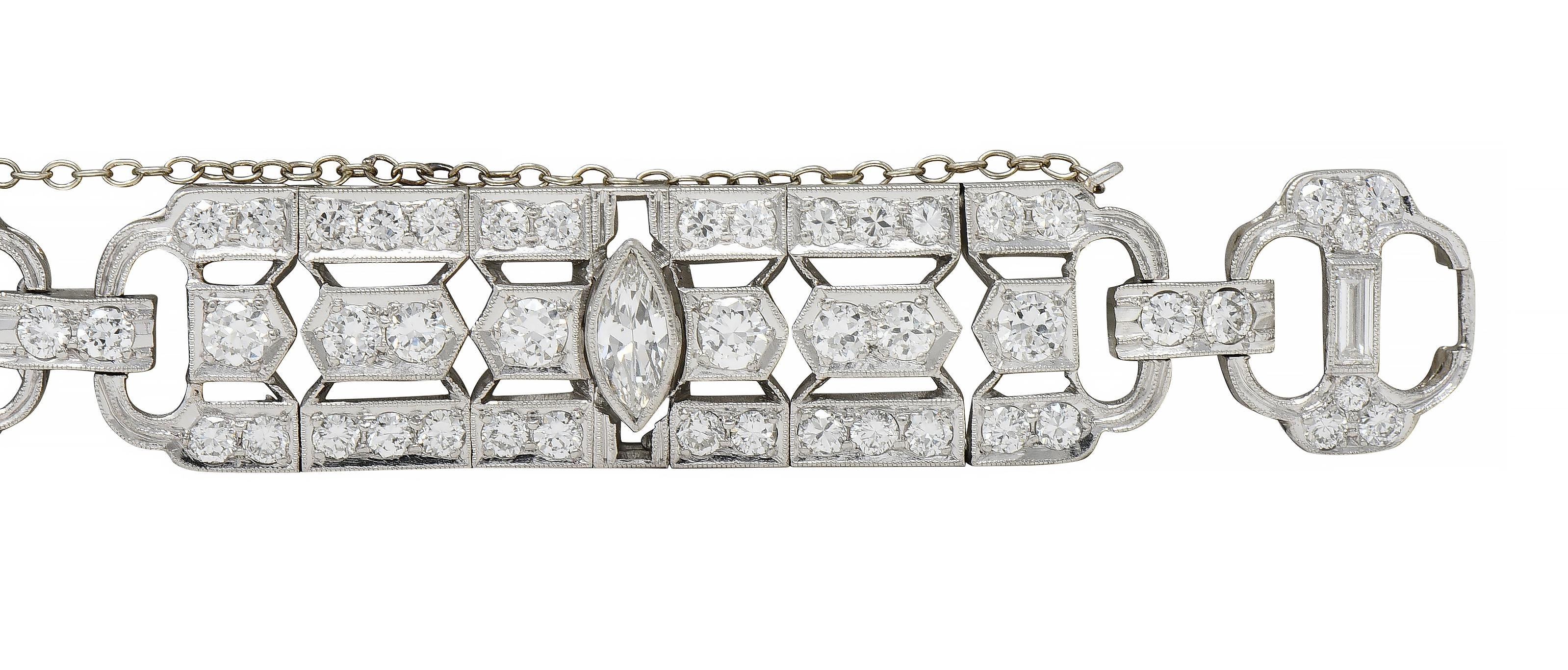 Waslikoff Art Deco 9.45 CTW Diamond Platinum Geometric Vintage Line Bracelet