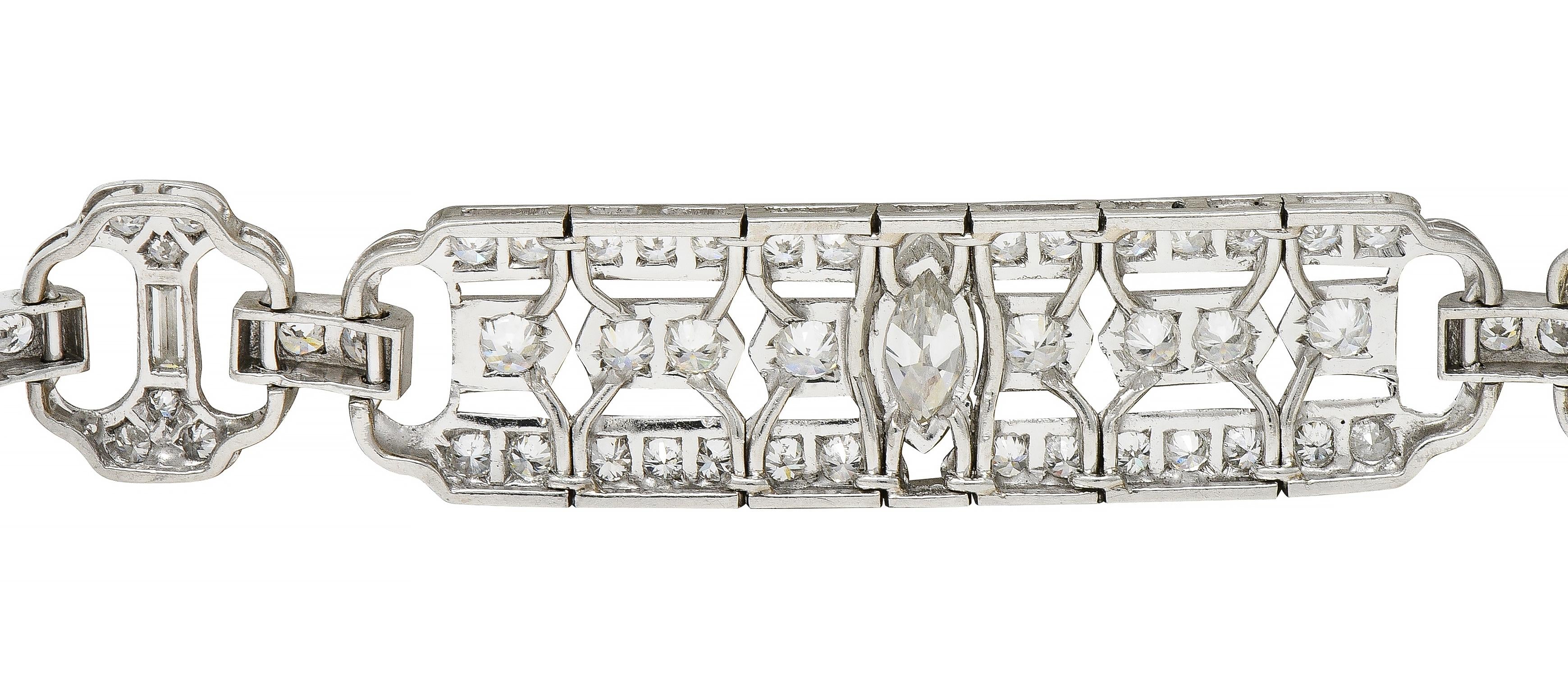 Waslikoff Art Deco 9.45 CTW Diamond Platinum Geometric Vintage Line Bracelet