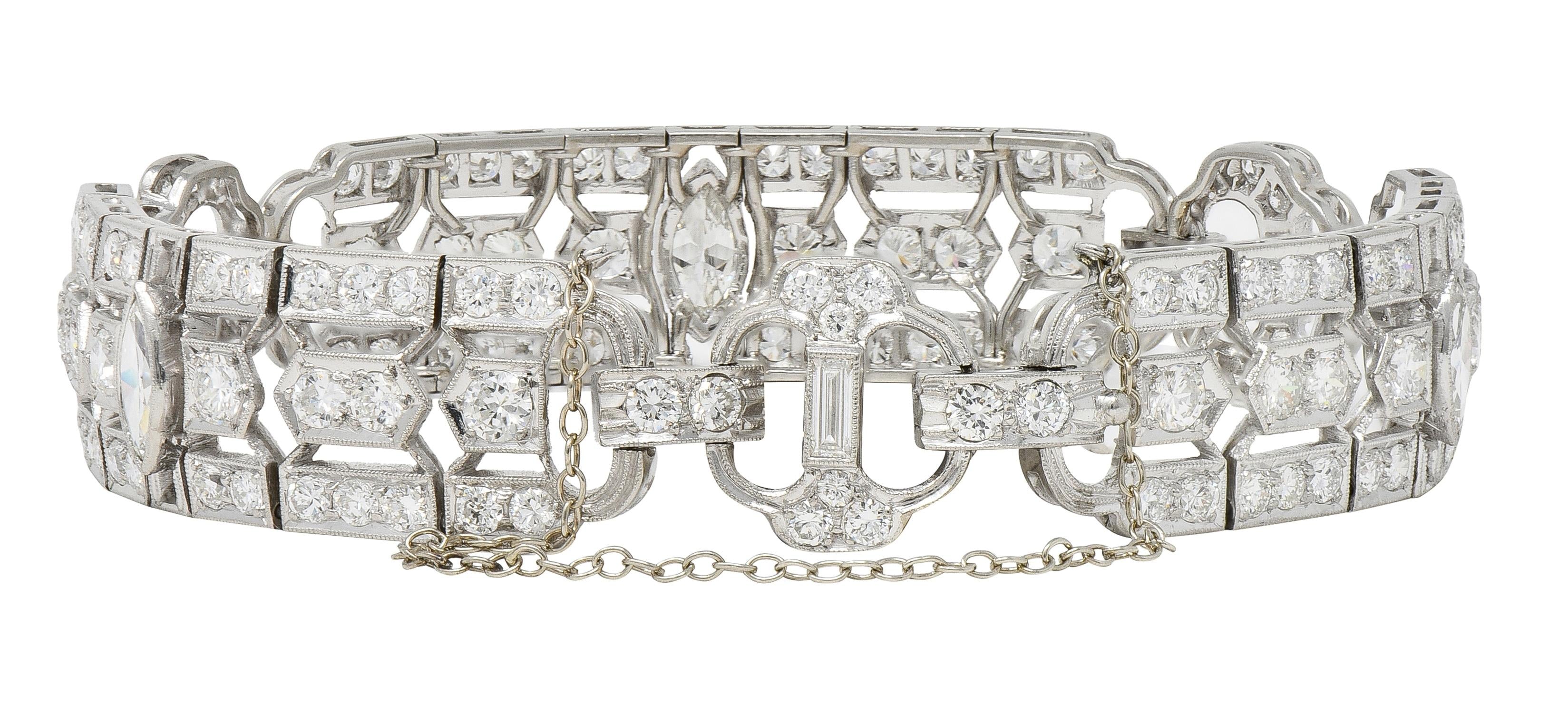 Waslikoff Art Deco 9.45 CTW Diamond Platinum Geometric Vintage Line Bracelet