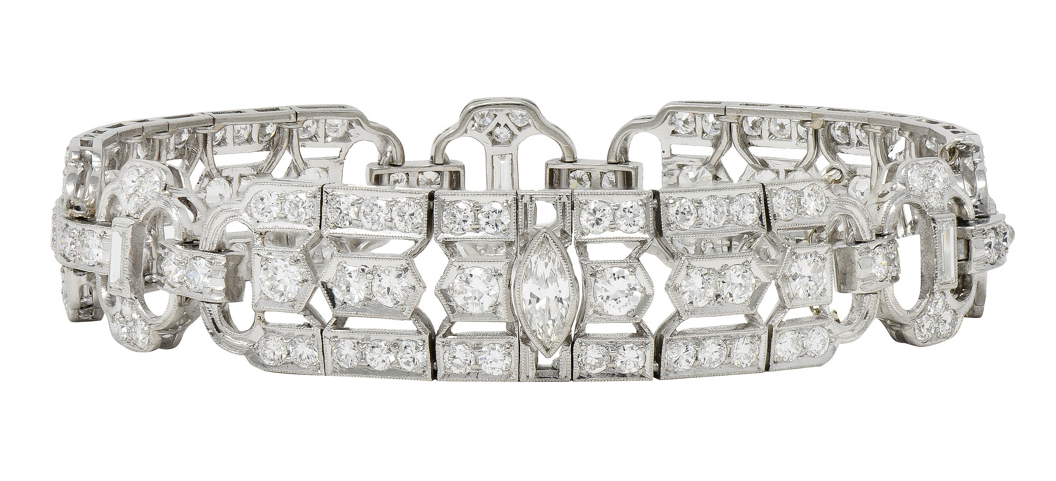 Waslikoff Art Deco 9.45 CTW Diamond Platinum Geometric Vintage Line Bracelet