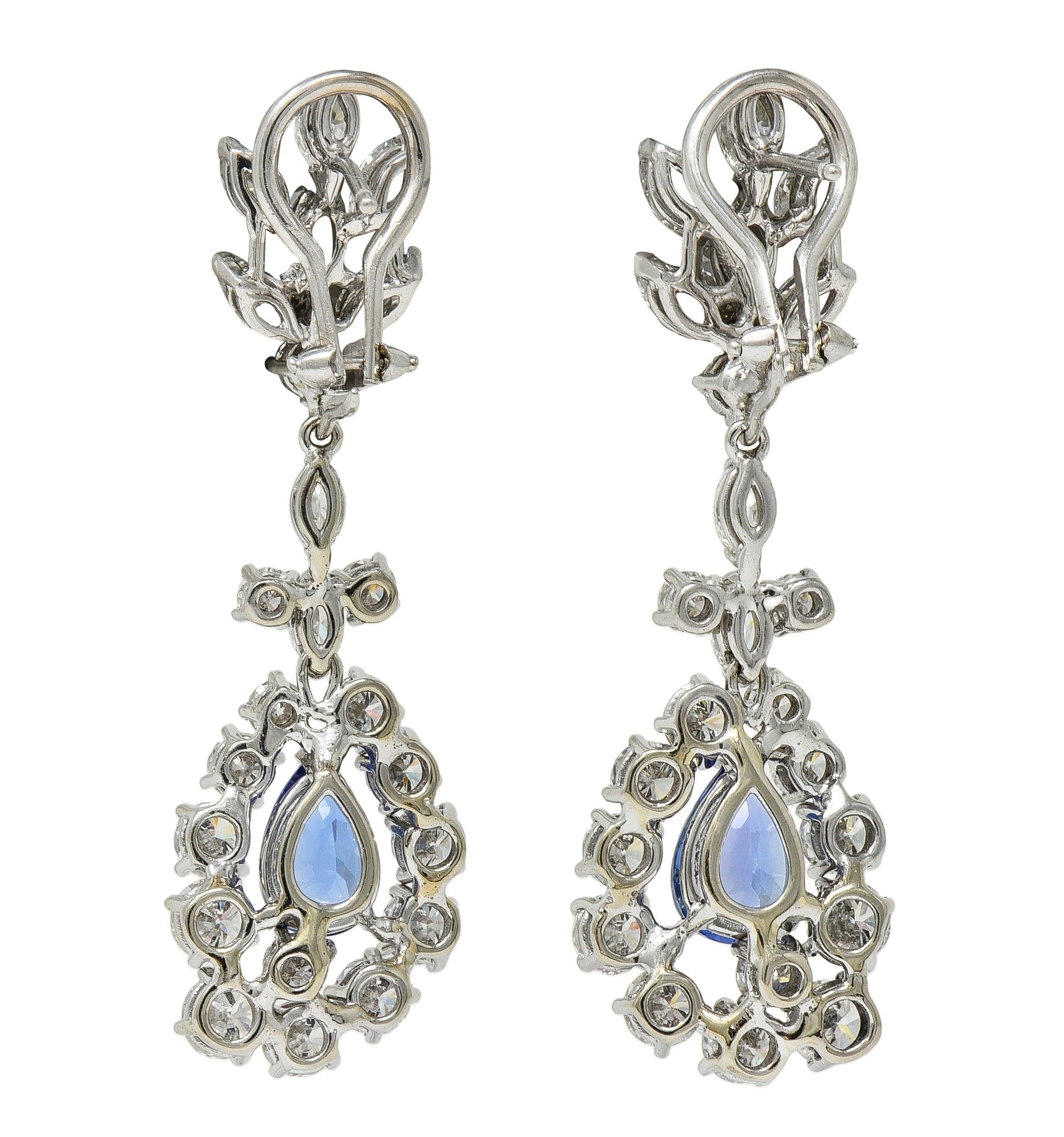 Contemporary 9.48 CTW Tanzanite Diamond 14K Gold Day-To-Night Halo Drop Earrings