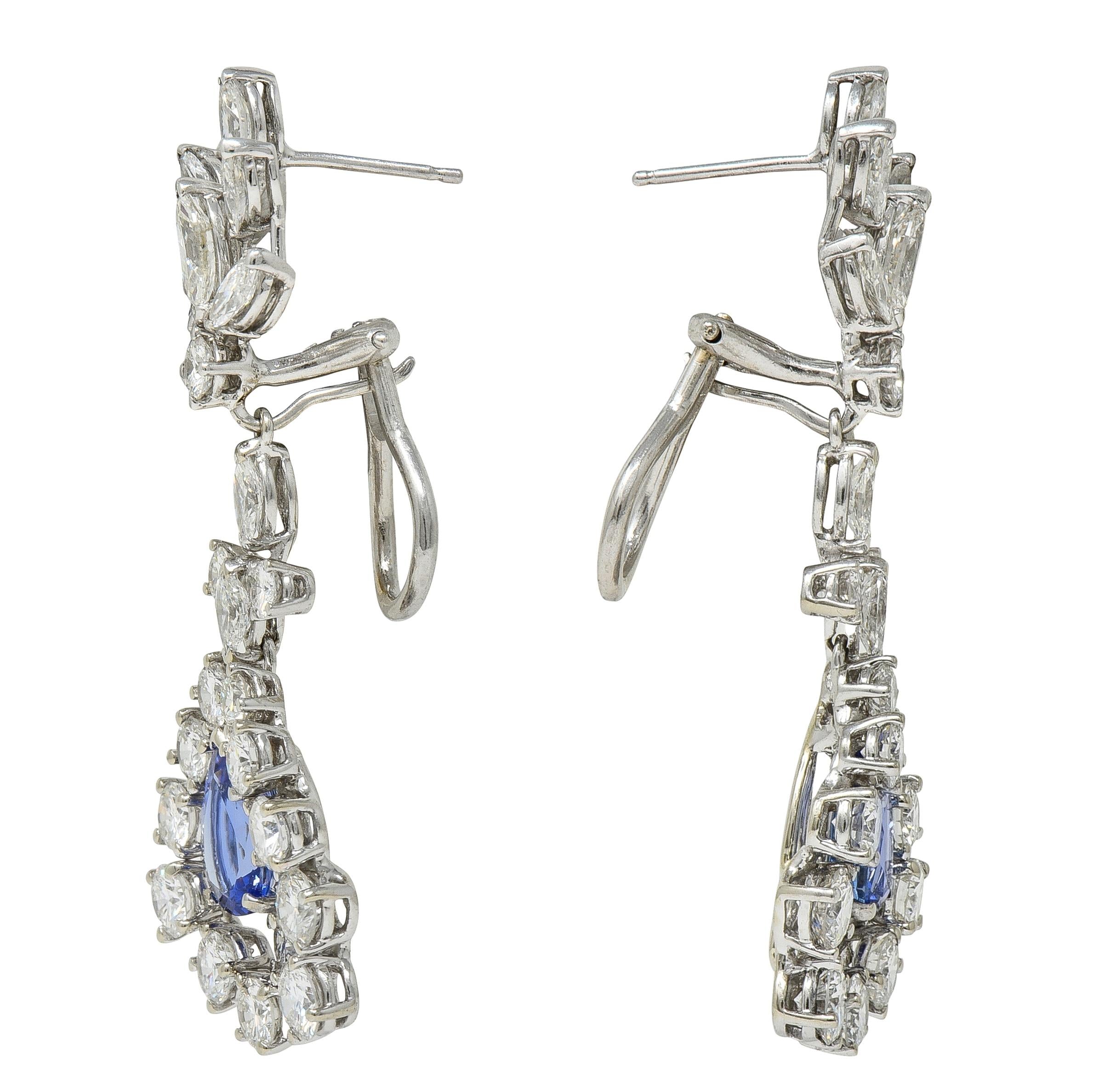 Contemporary 9.48 CTW Tanzanite Diamond 14K Gold Day-To-Night Halo Drop Earrings