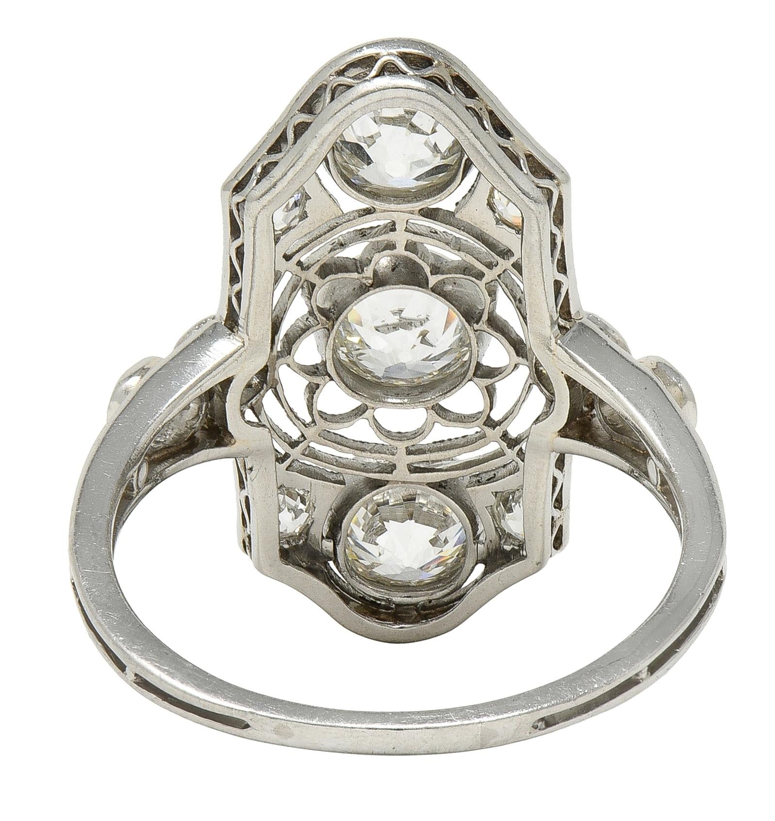 Art Deco 2.50 CTW European Diamond Platinum Vintage Floral Navette Dinner Ring