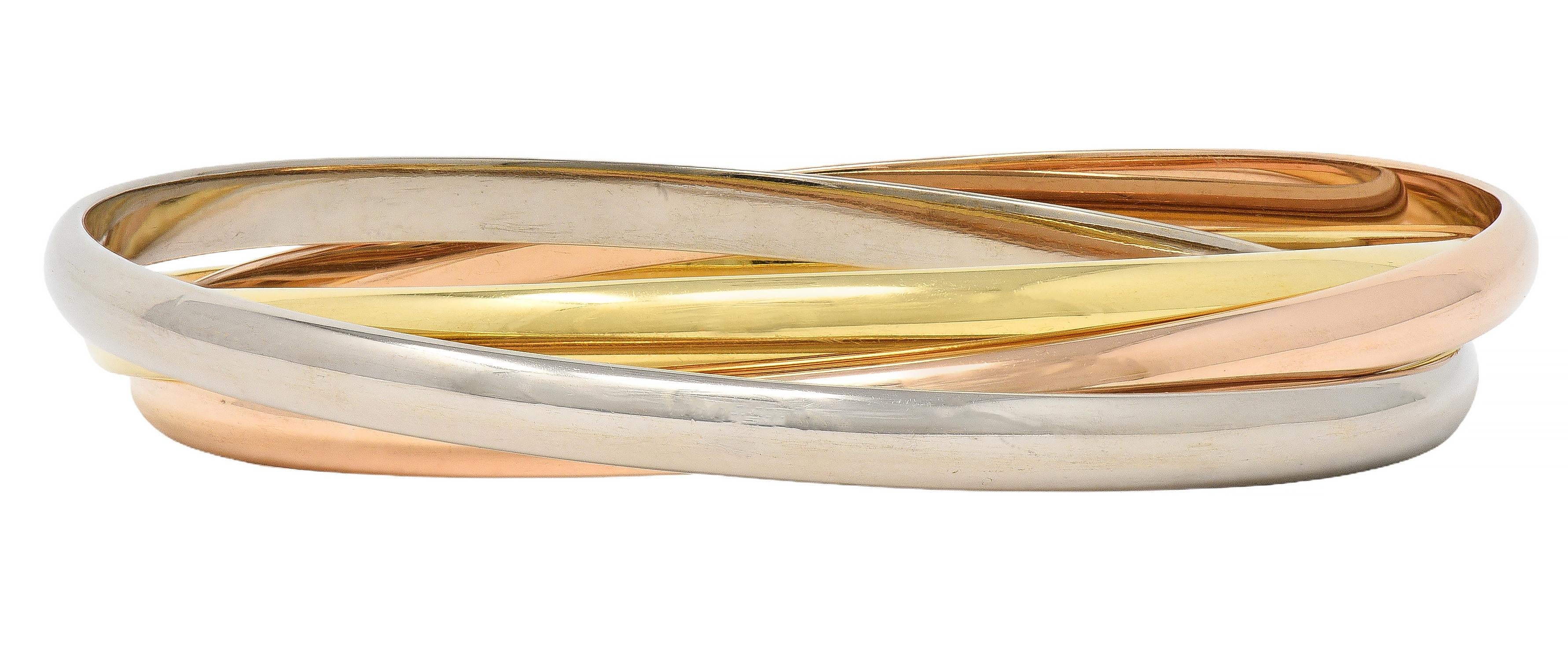 Cartier Vintage 18 Karat Tri-Colored Gold Trinity Rolling Unisex Bangle Bracelet