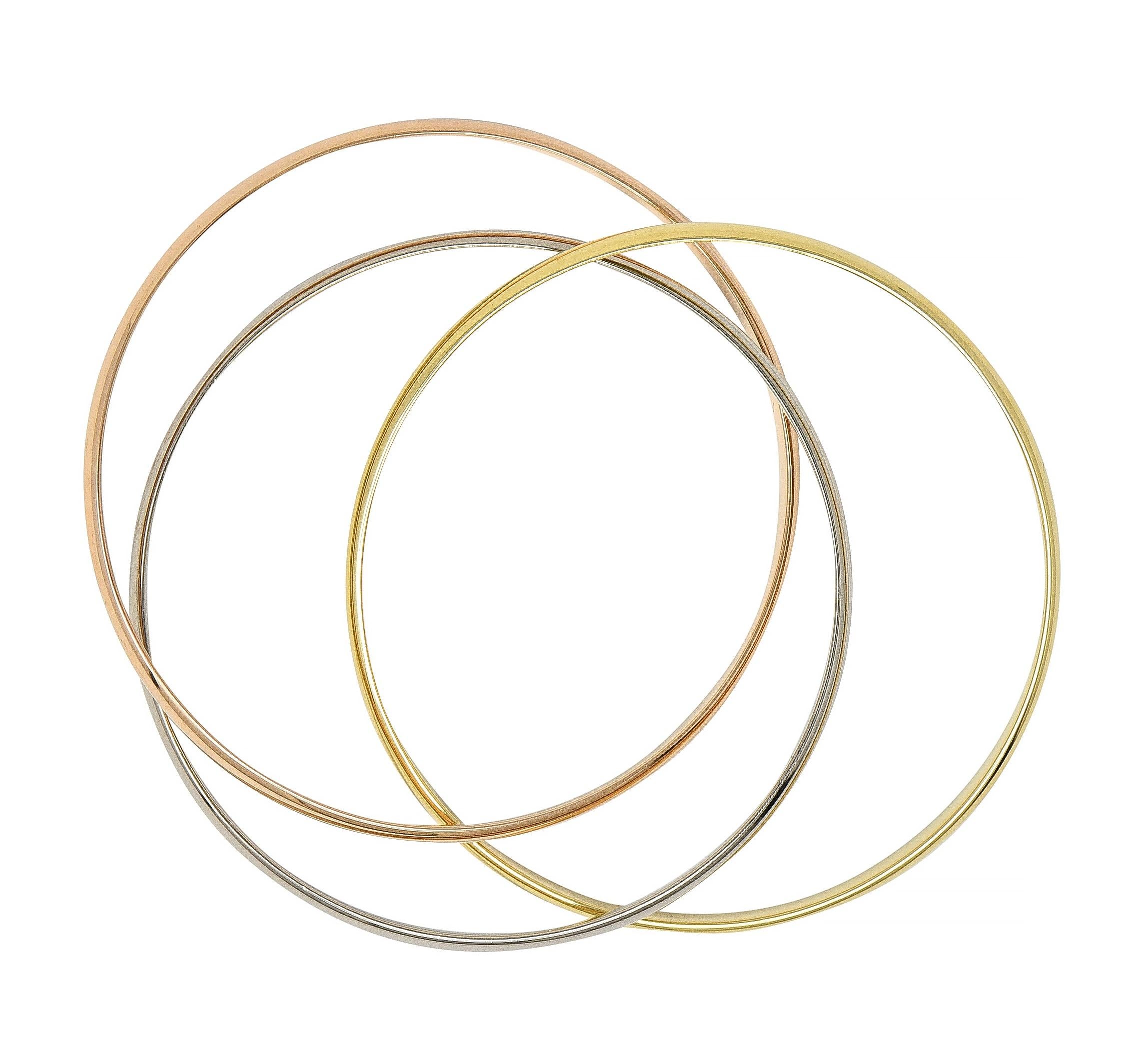 Cartier Vintage 18 Karat Tri-Colored Gold Trinity Rolling Unisex Bangle Bracelet