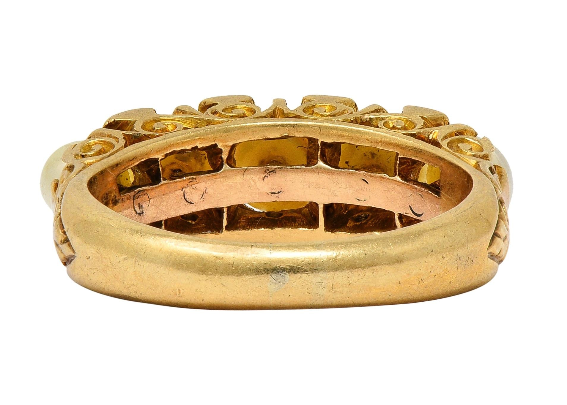 Art Nouveau Pearl Diamond 18 Karat Yellow Gold Antique Scrolling Band Ring