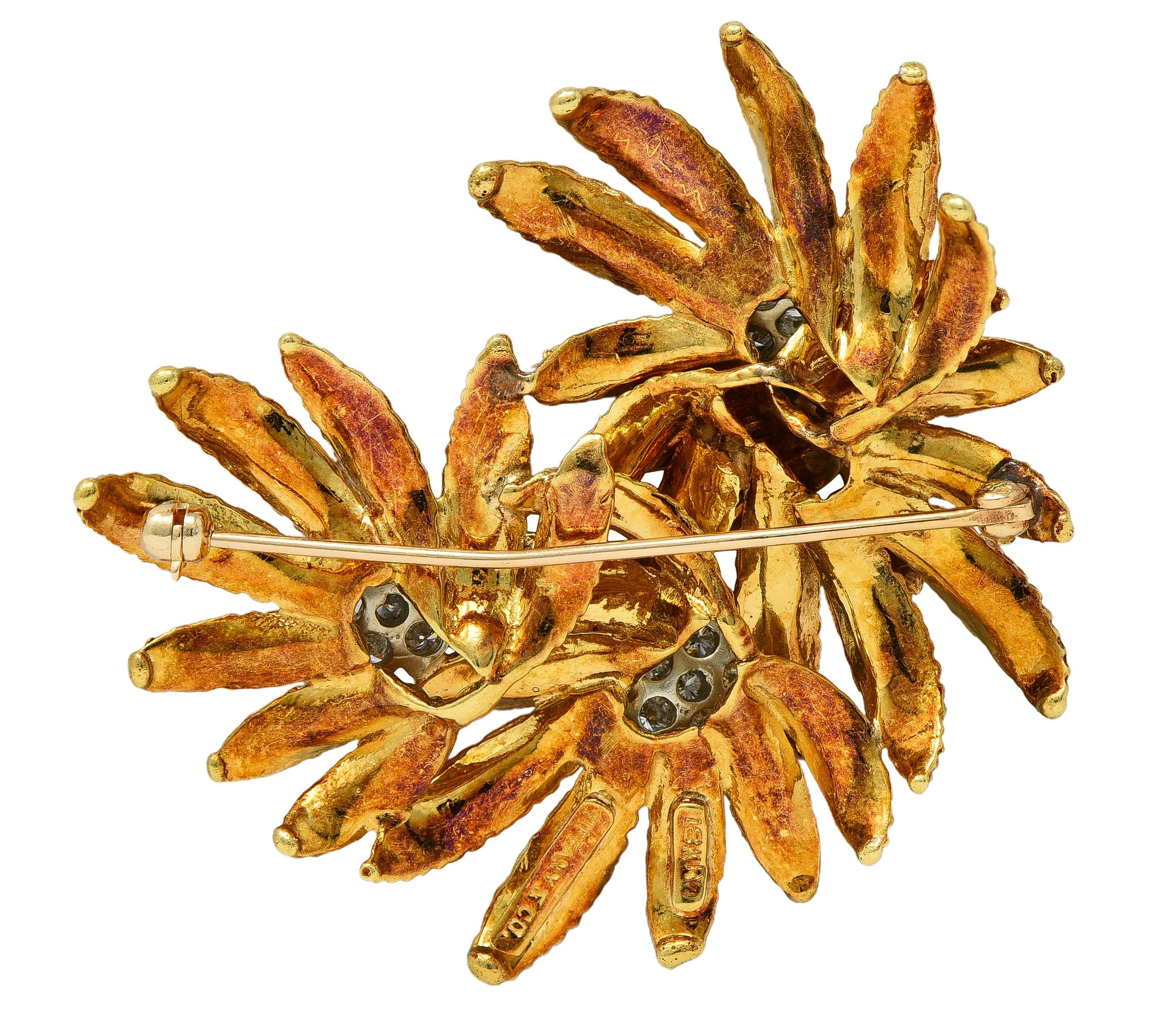 Tiffany & Co. Mid-Century 1.53 CTW Diamond 18 Karat Gold Vintage Flower Brooch