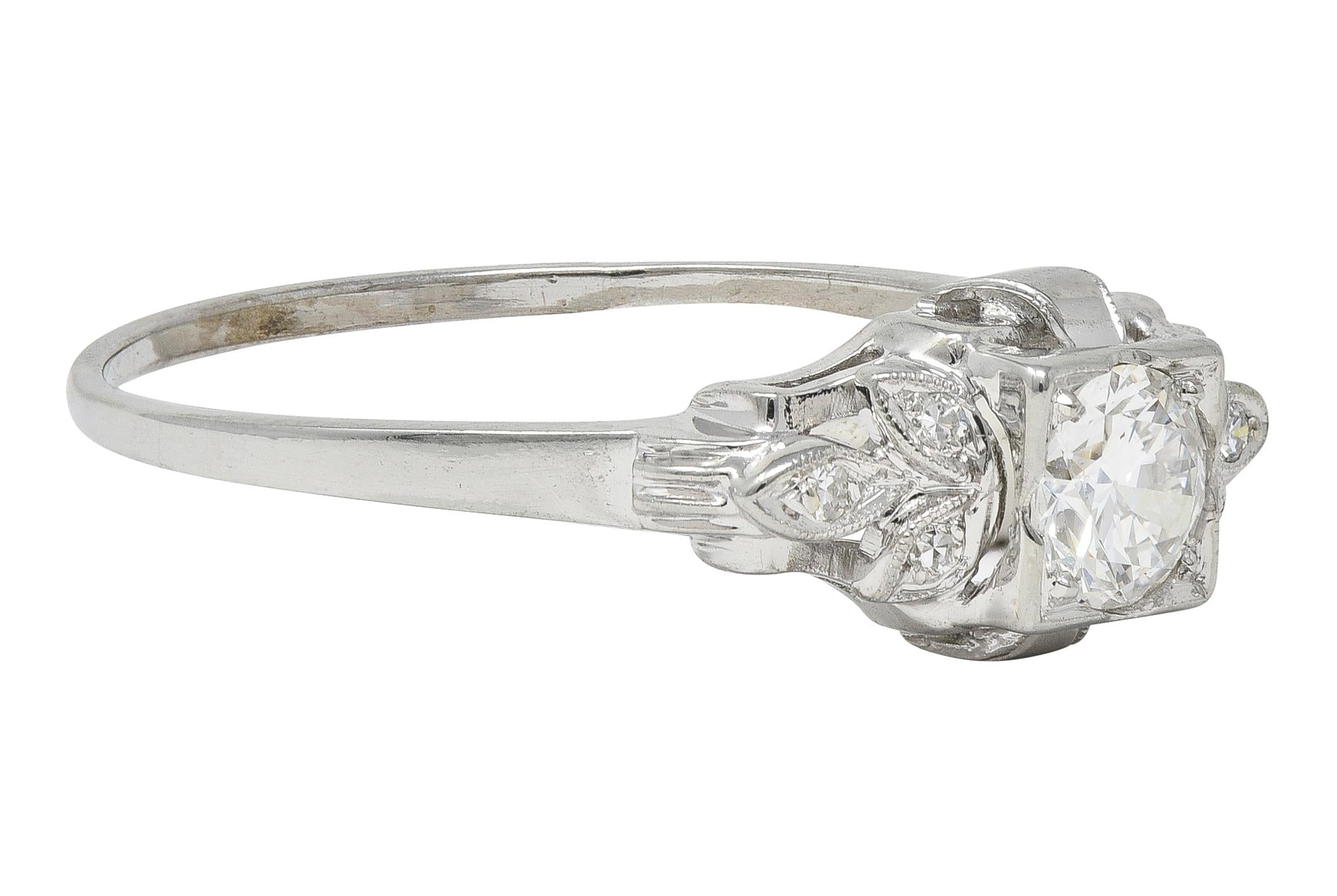 Jabel Art Deco European Diamond 18K White Gold Vintage Foliate Engagement Ring