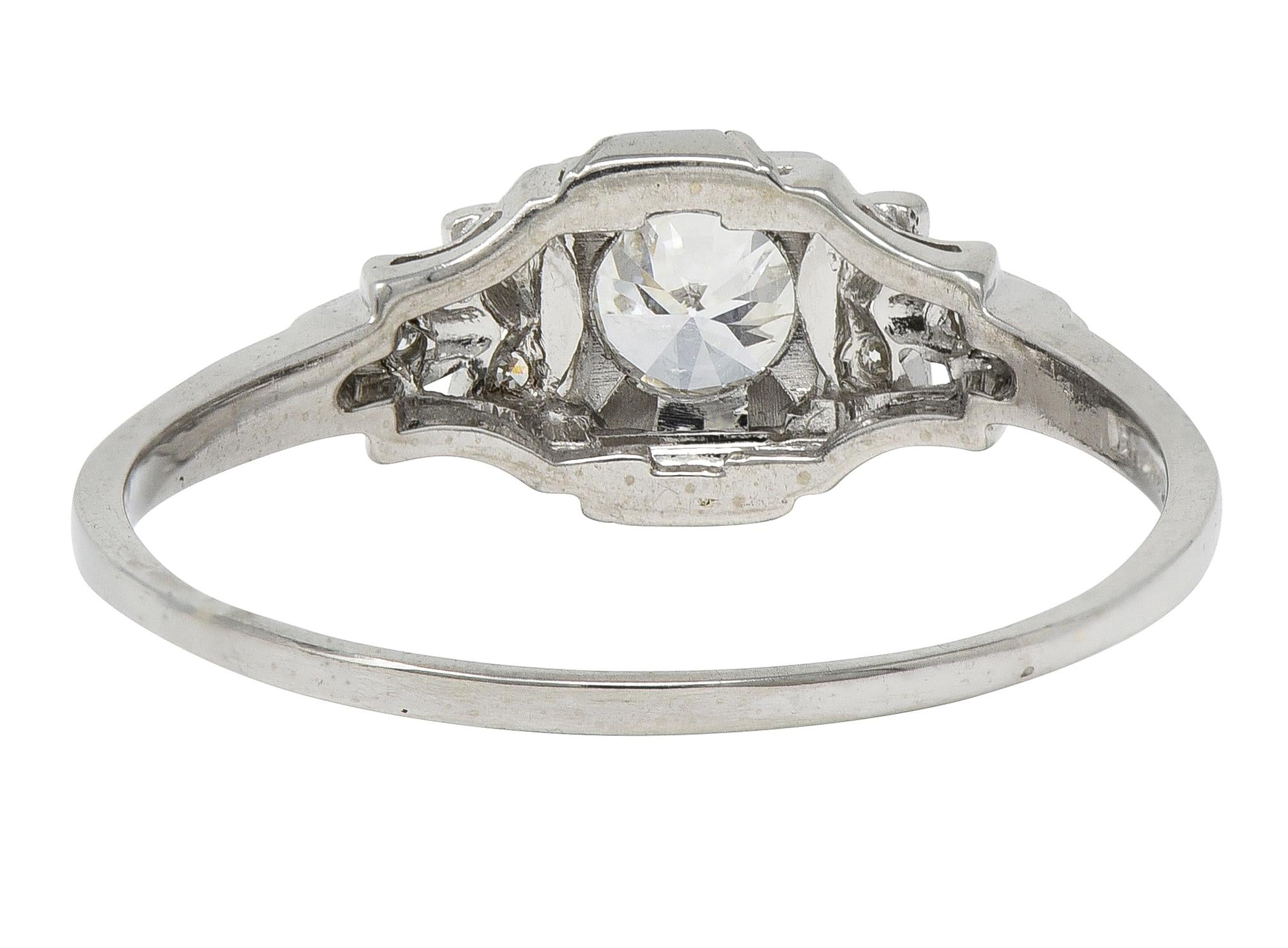 Jabel Art Deco European Diamond 18K White Gold Vintage Foliate Engagement Ring