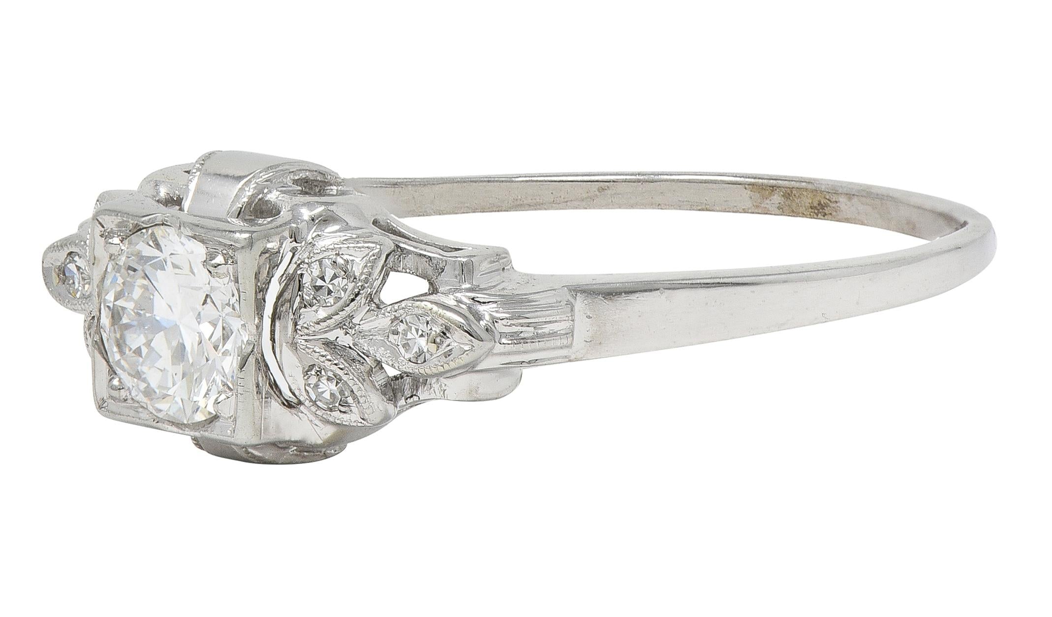 Jabel Art Deco European Diamond 18K White Gold Vintage Foliate Engagement Ring