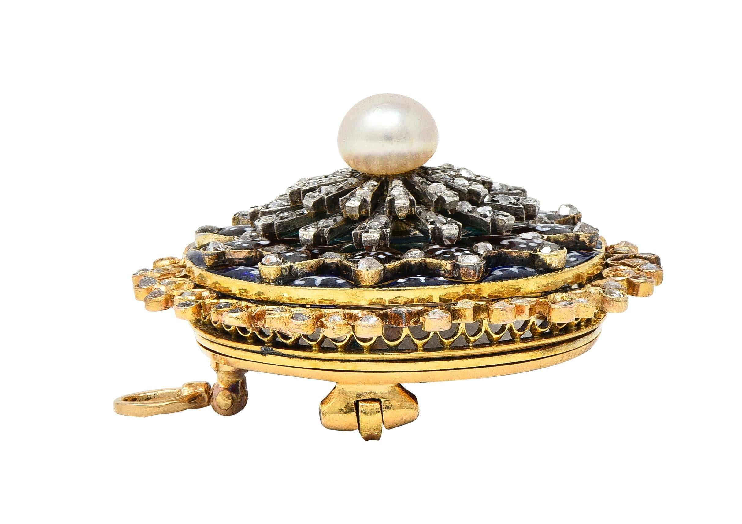 Boucheron Victorian Plique-à-Jour Enamel 18K Gold Antique Rosace Pendant Brooch