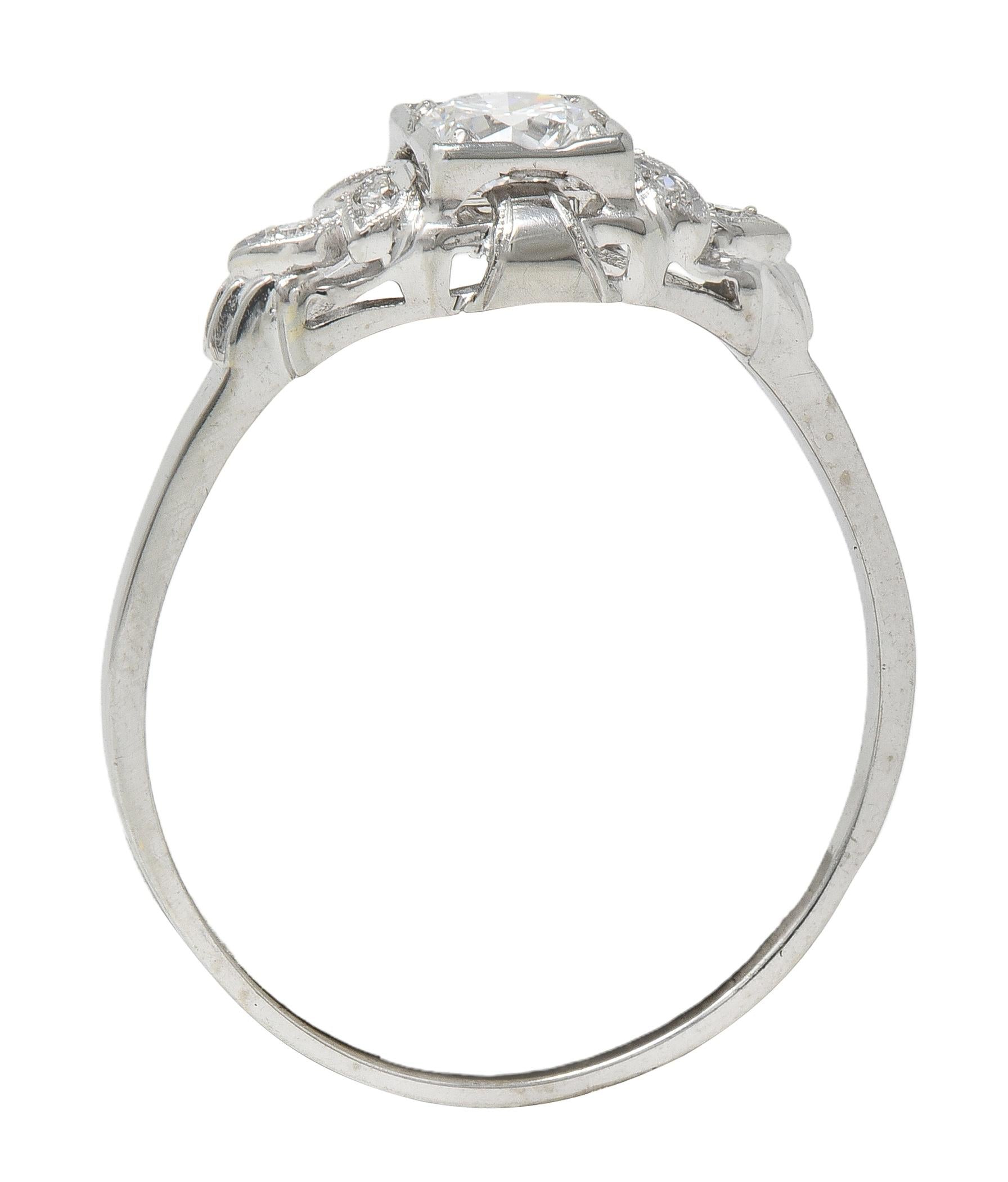 Jabel Art Deco European Diamond 18K White Gold Vintage Foliate Engagement Ring