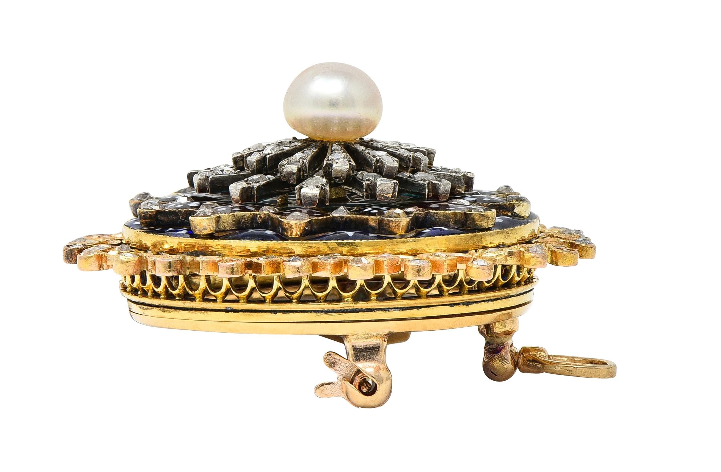 Boucheron Victorian Plique-à-Jour Enamel 18K Gold Antique Rosace Pendant Brooch