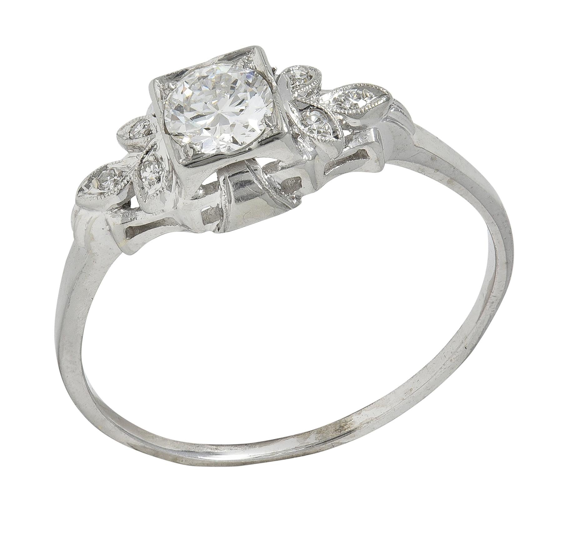 Jabel Art Deco European Diamond 18K White Gold Vintage Foliate Engagement Ring