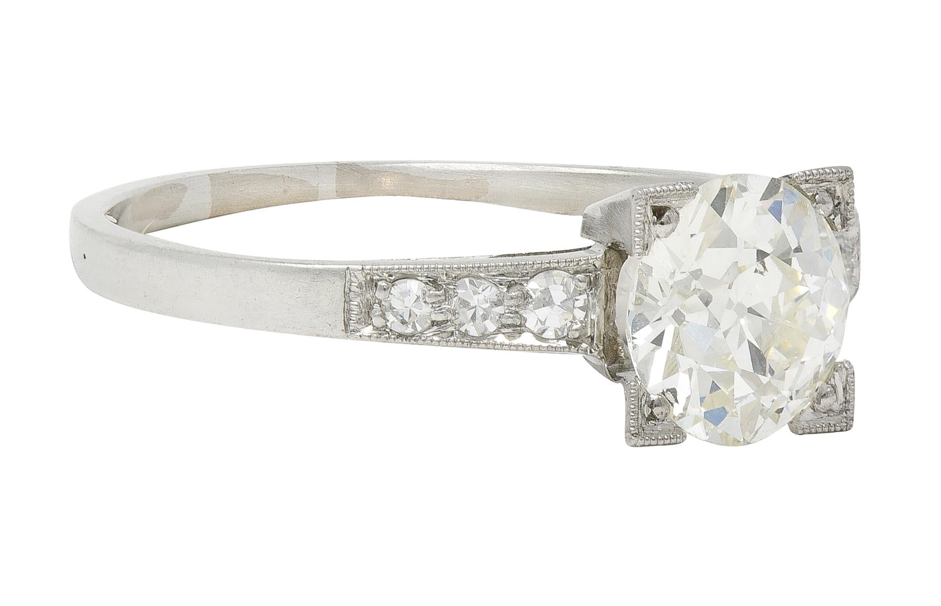 Mid-Century 1.12 CTW Old European Cut Diamond Platinum Vintage Engagement Ring