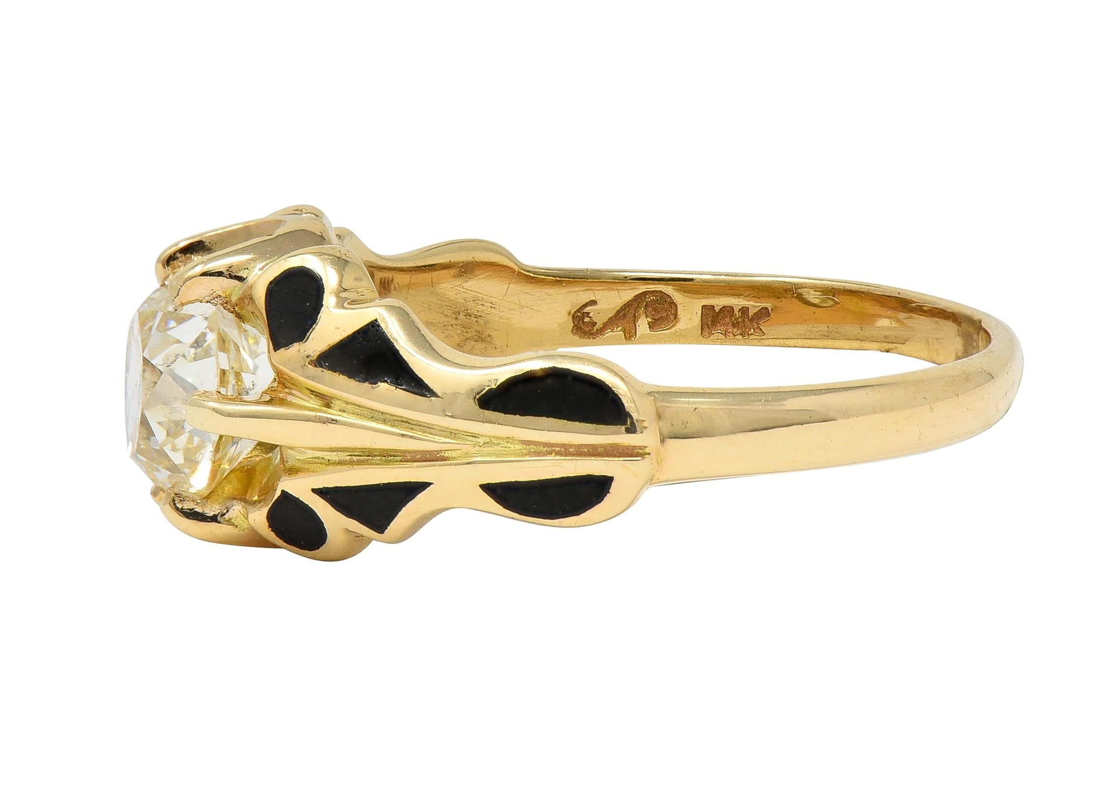 Art Deco 1.03 CTW Old Mine Diamond 14K Gold Antique Belcher Engagement Ring