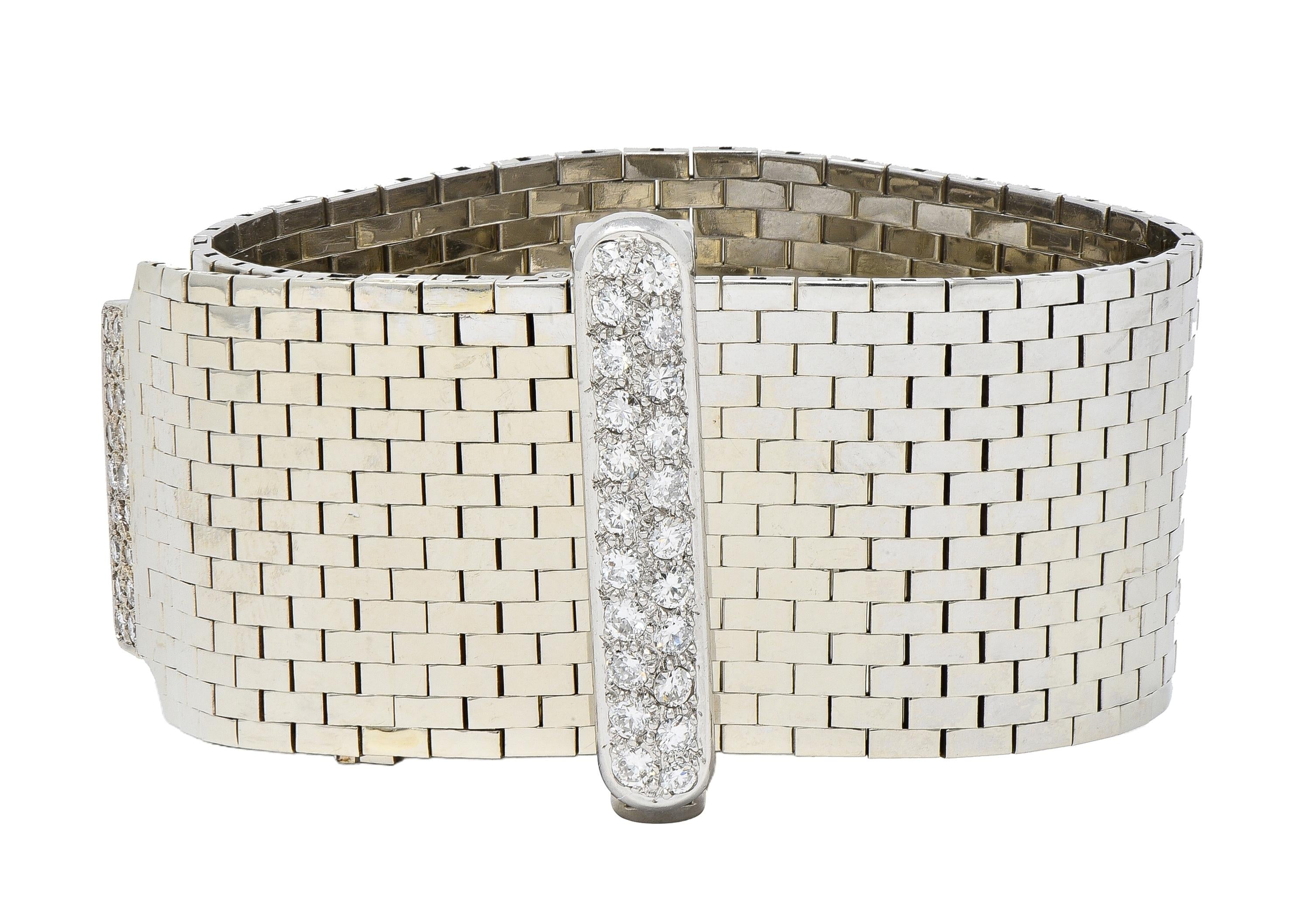 Bailey Banks & Biddle Retro Diamond 14K Gold Vintage Mesh Buckle Bracelet