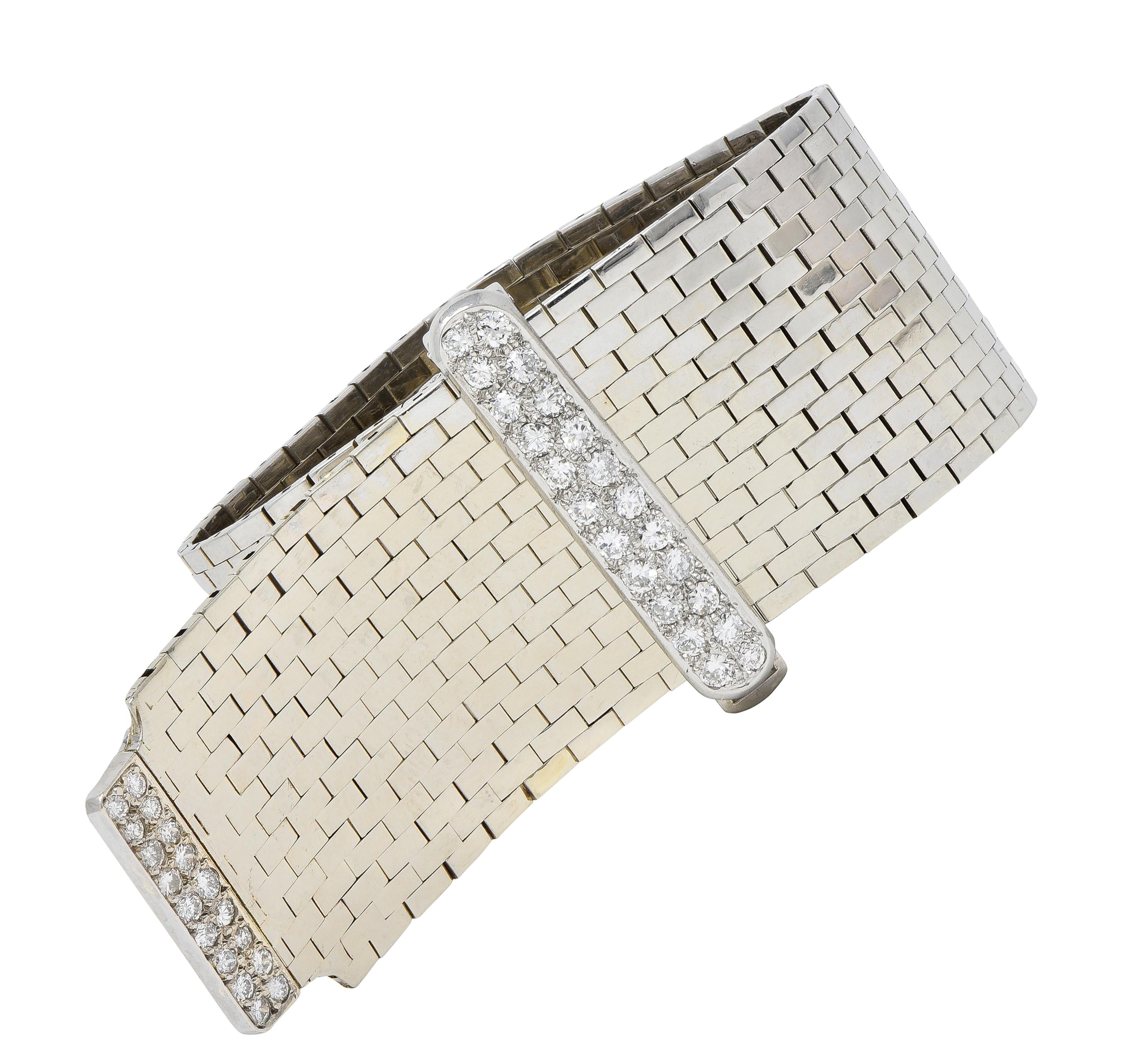 Bailey Banks & Biddle Retro Diamond 14K Gold Vintage Mesh Buckle Bracelet