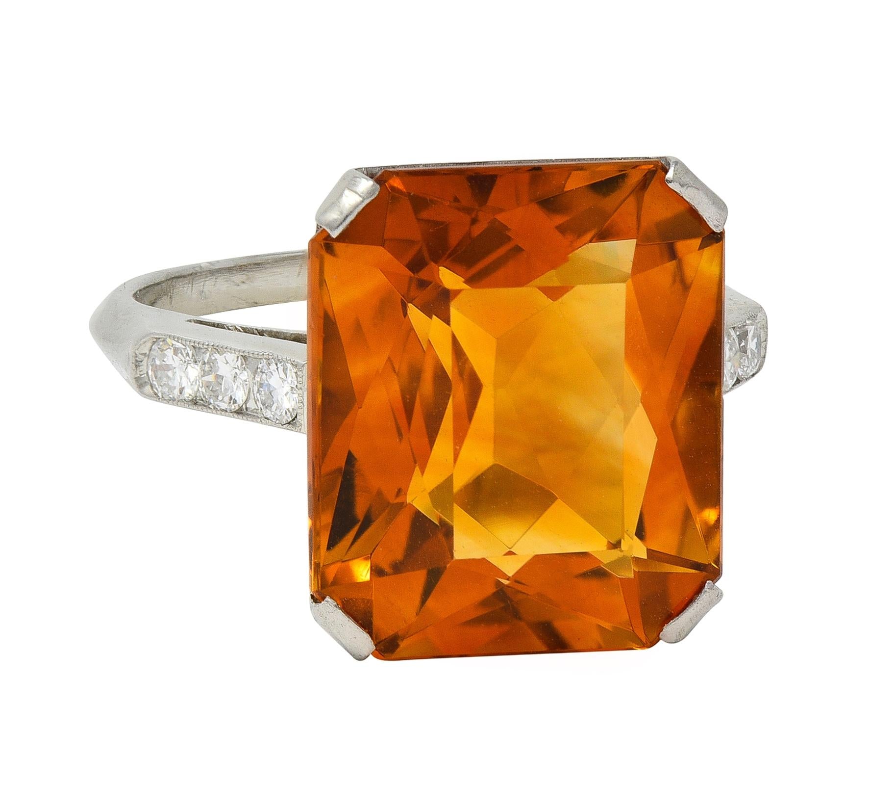 Art Deco 8.95 CTW Citrine Diamond Platinum Vintage Cocktail Ring