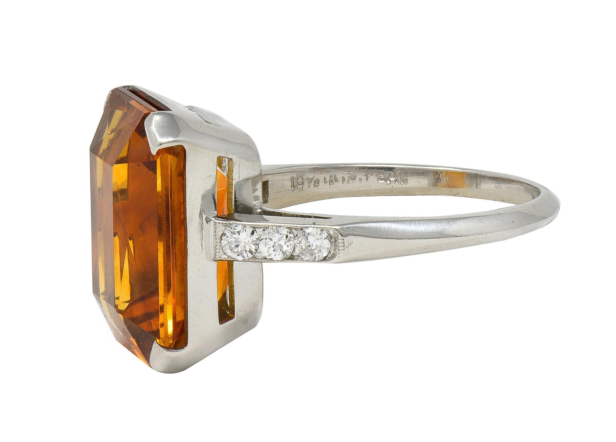 Art Deco 8.95 CTW Citrine Diamond Platinum Vintage Cocktail Ring
