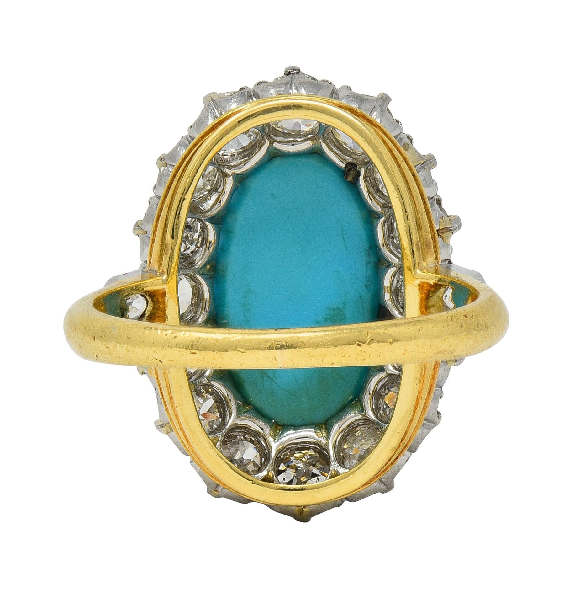 Edwardian Mine Diamond Robin's Egg Turquoise Platinum 18K Gold Antique Halo Ring