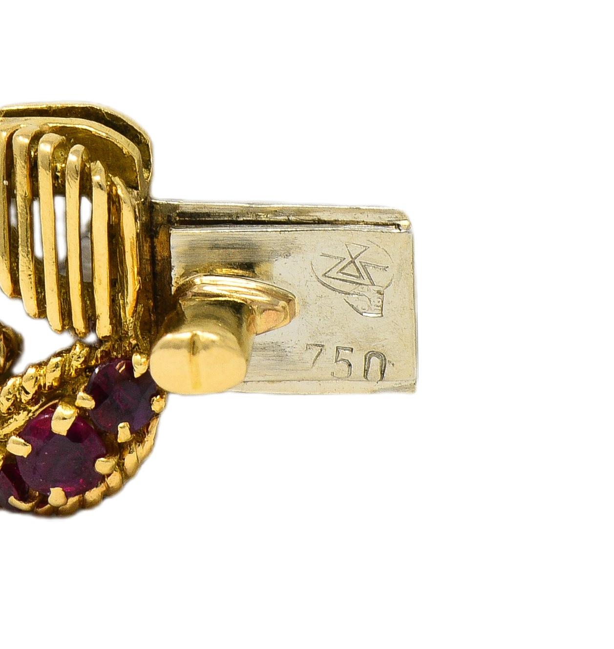 Georges L'Enfant Gubelin 1960 Ruby Turquoise 18K Gold Vintage Wheat Bracelet