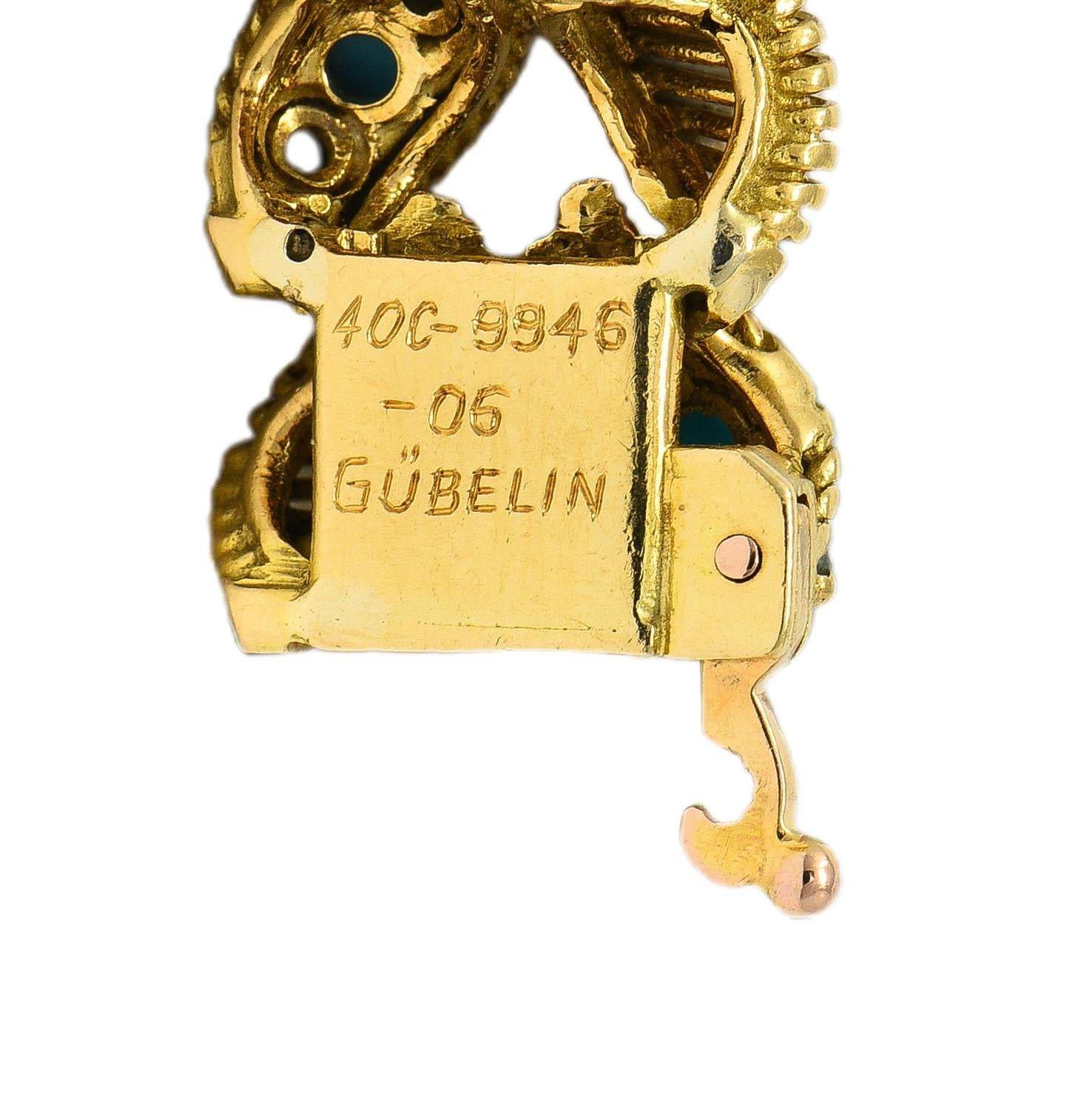 Georges L'Enfant Gubelin 1960 Ruby Turquoise 18K Gold Vintage Wheat Bracelet
