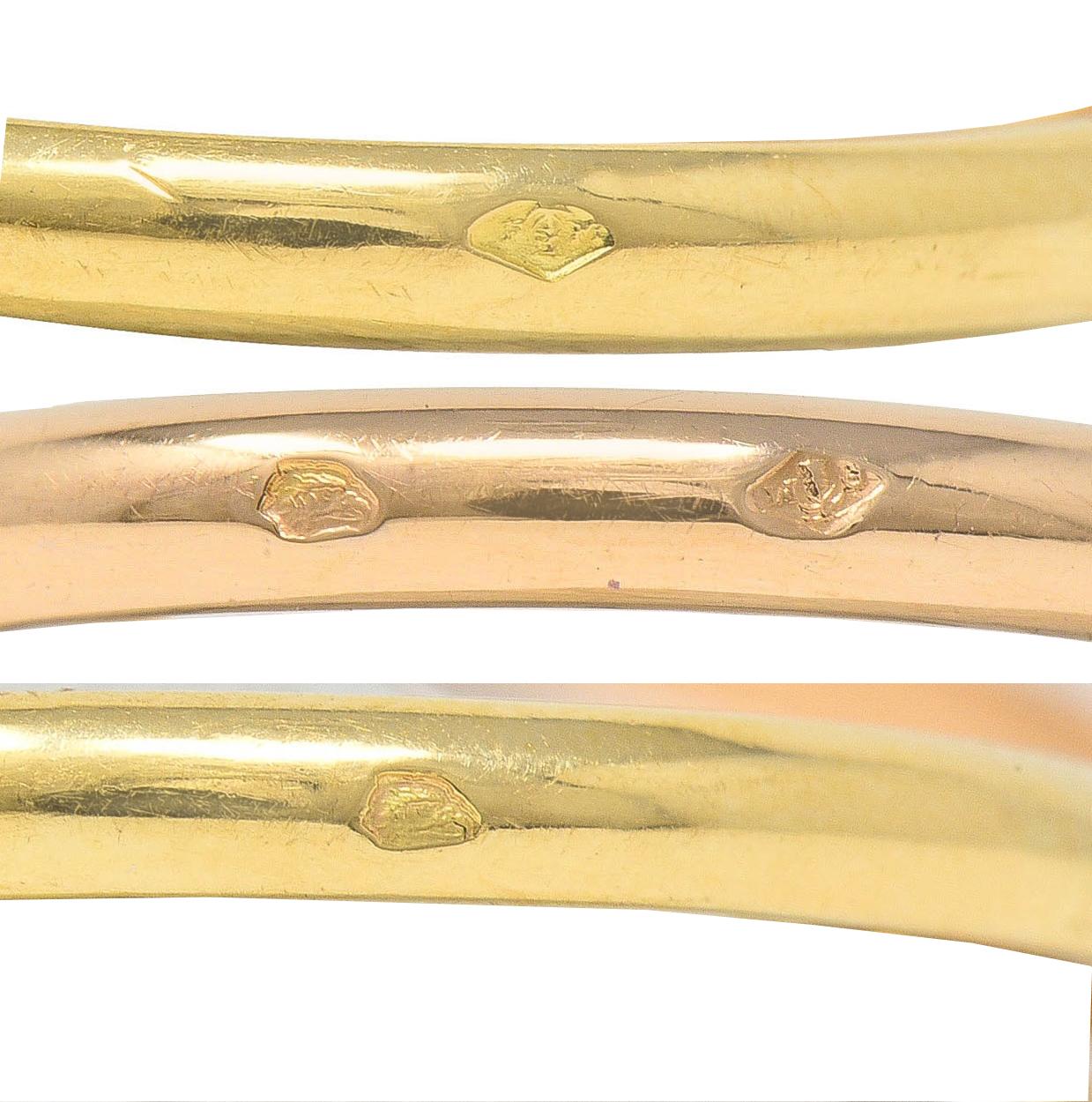 French Diamond 18 Karat Rose White Yellow Gold Vintage Rolling Band Unisex Ring