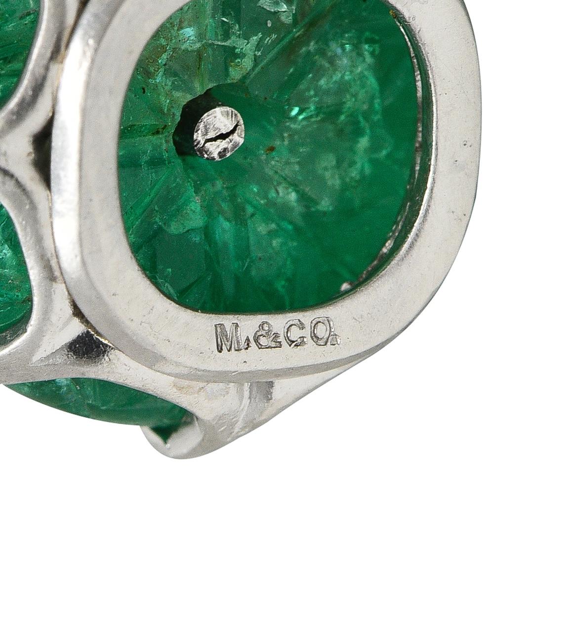 Art Deco Marcus & Co. Emerald Diamond Platinum Vintage Floral Drop Necklace