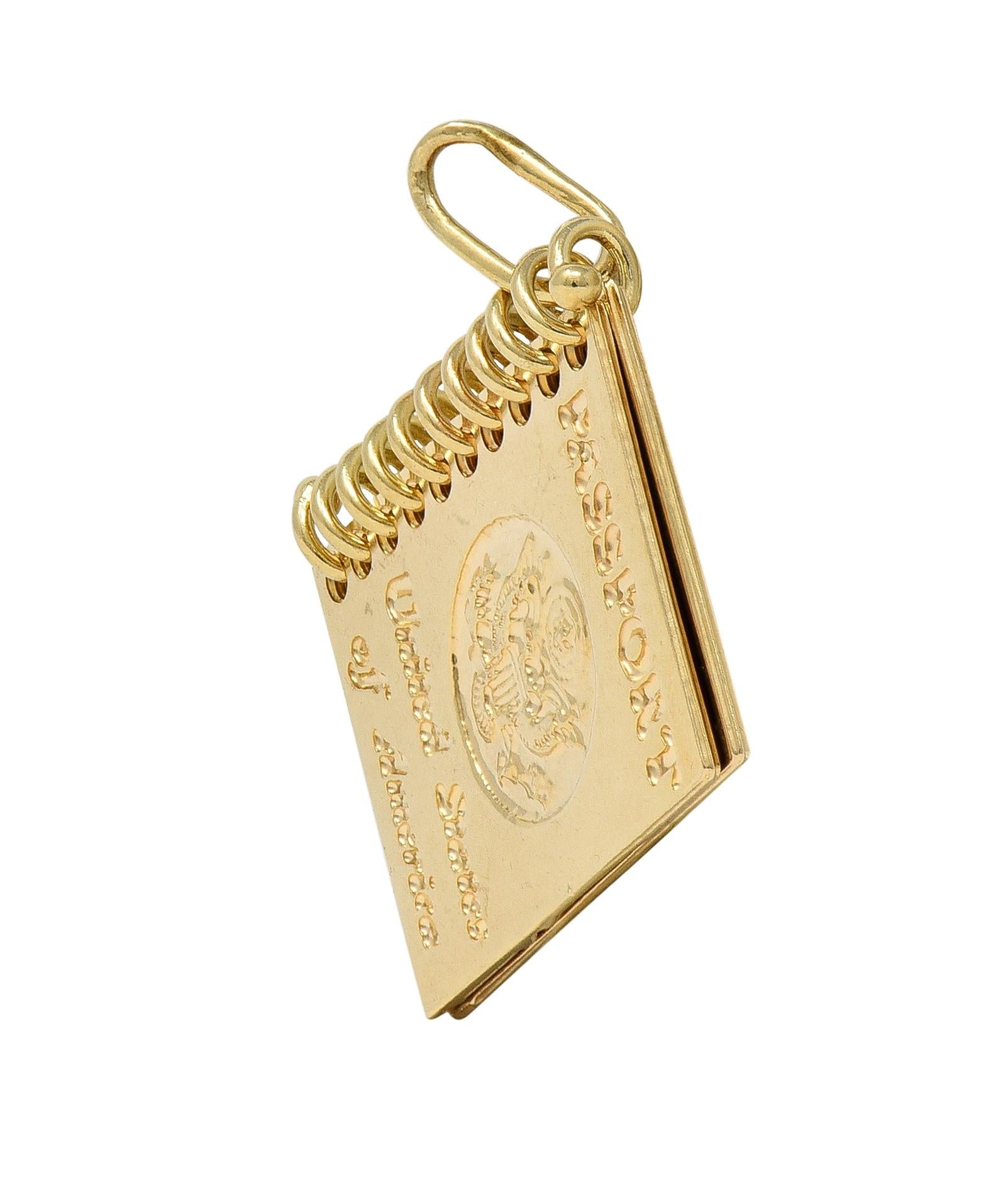 1960's 14 Karat Yellow Gold Vintage Passport Pendant Charm