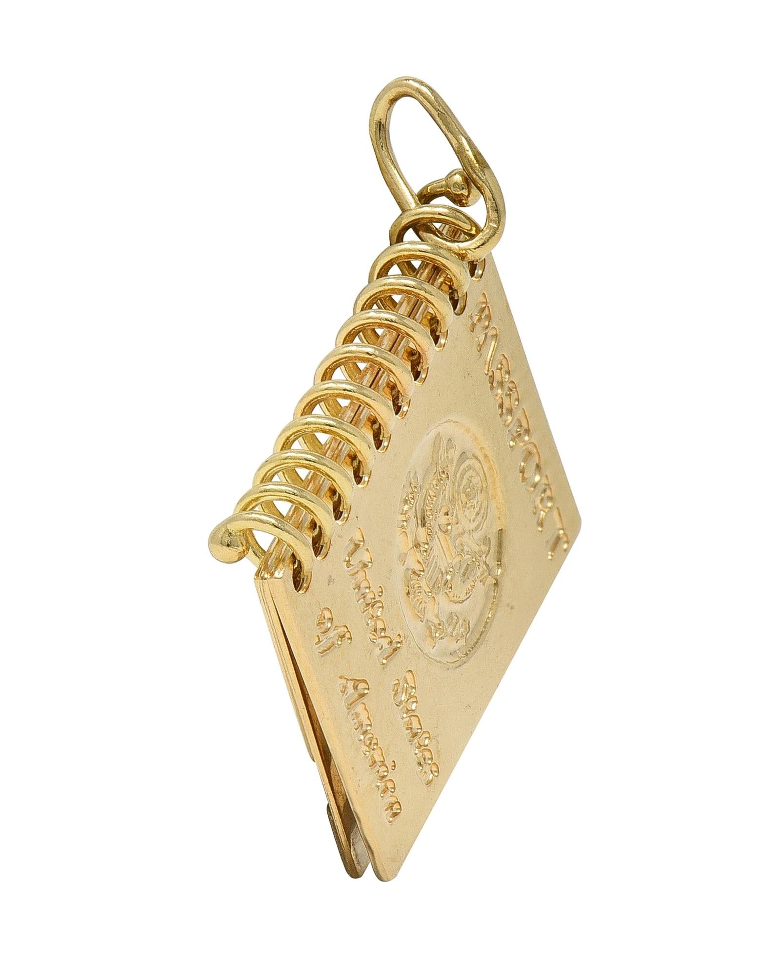 1960's 14 Karat Yellow Gold Vintage Passport Pendant Charm