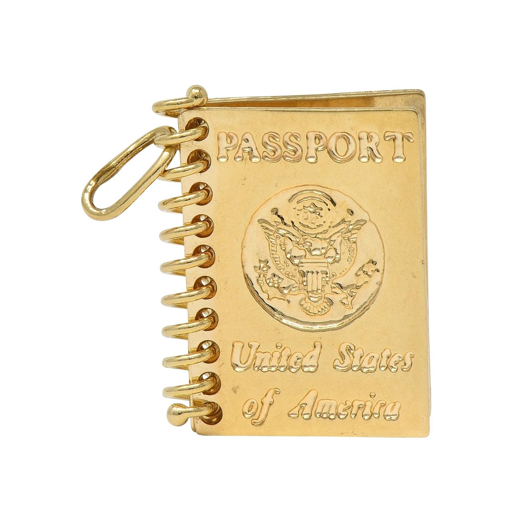1960's 14 Karat Yellow Gold Vintage Passport Pendant Charm