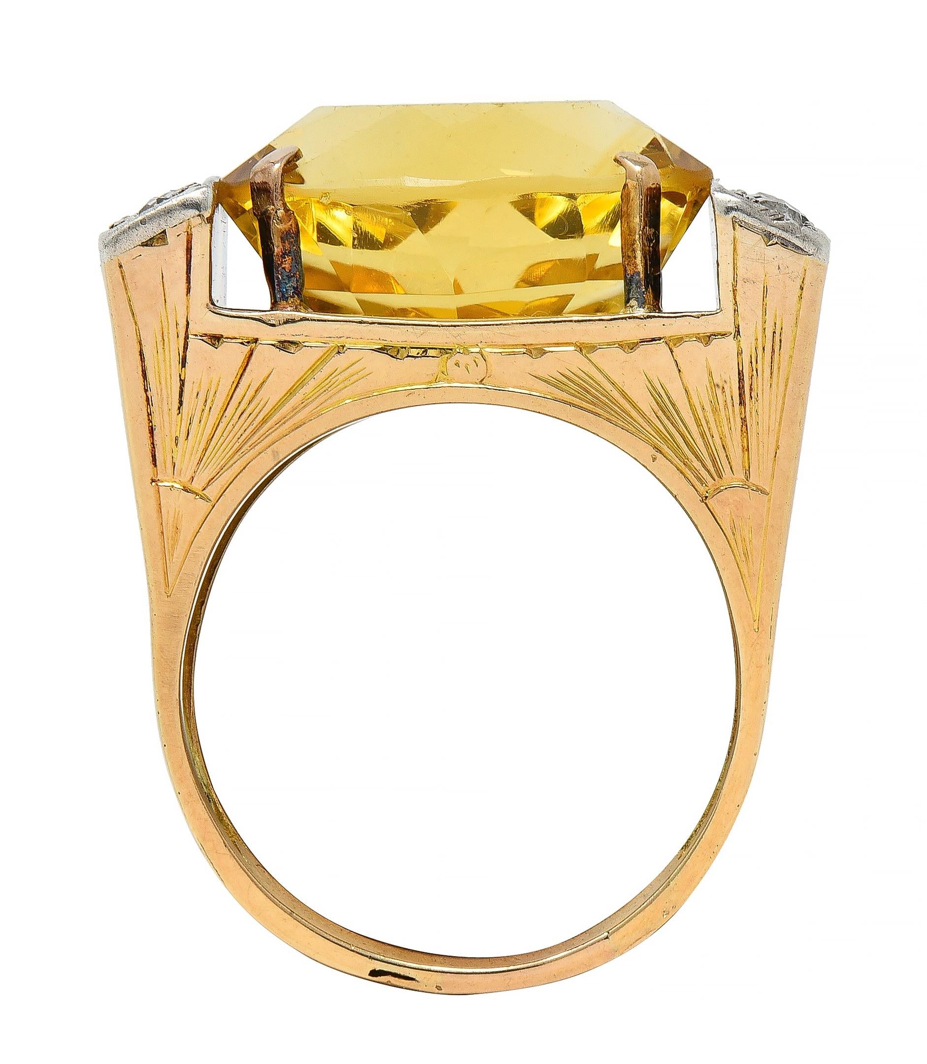 Retro Citrine Sapphire Diamond Silver 18 Karat Gold Vintage Cocktail Ring
