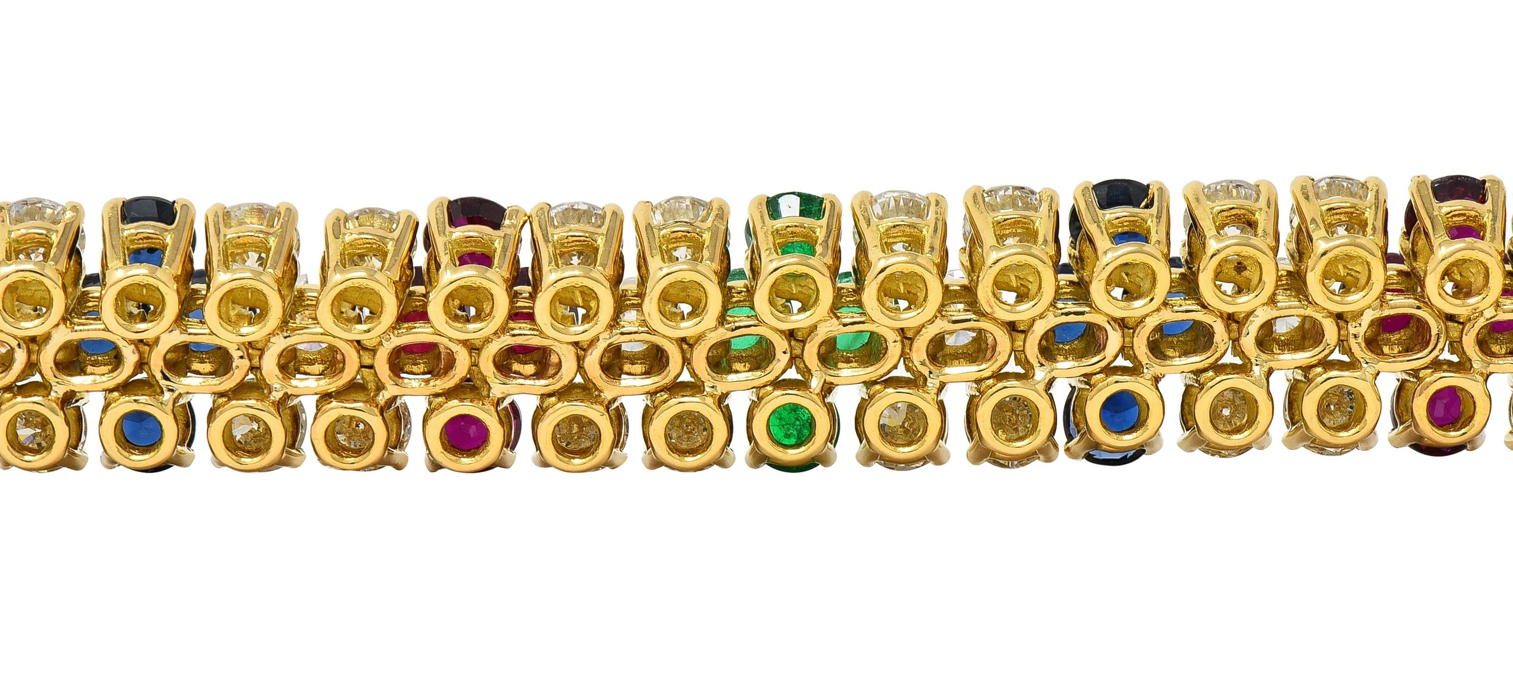 Fred French 1960's 17.70 CTW Diamond Multi-Gem 18K Gold Vintage Line Bracelet