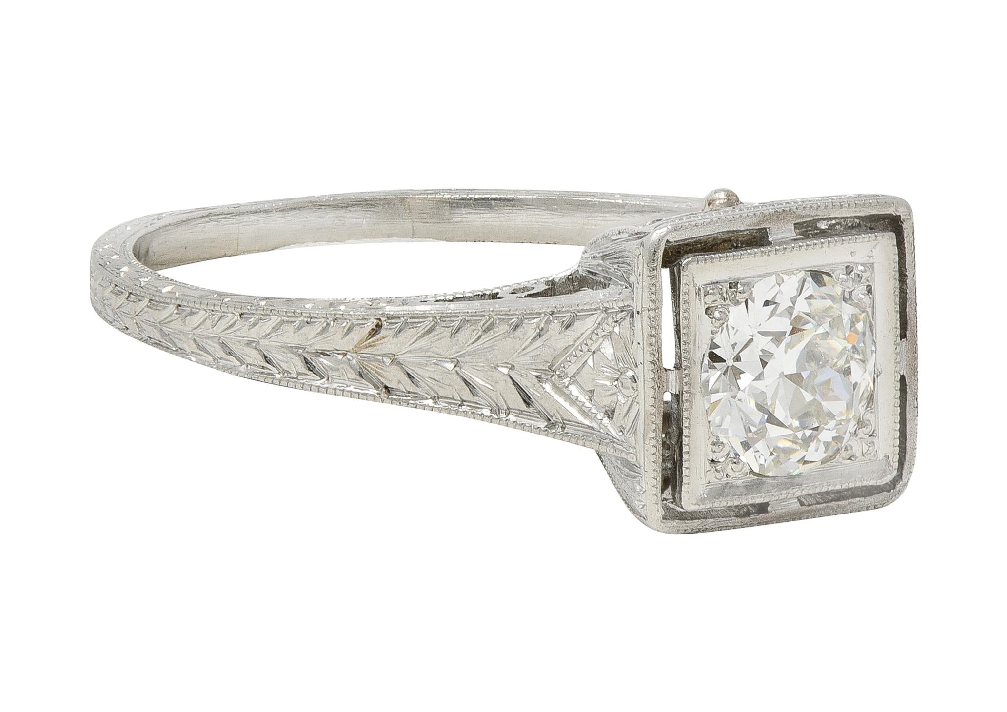 Art Deco Old European Cut Diamond Platinum Vintage Solitaire Engagement Ring