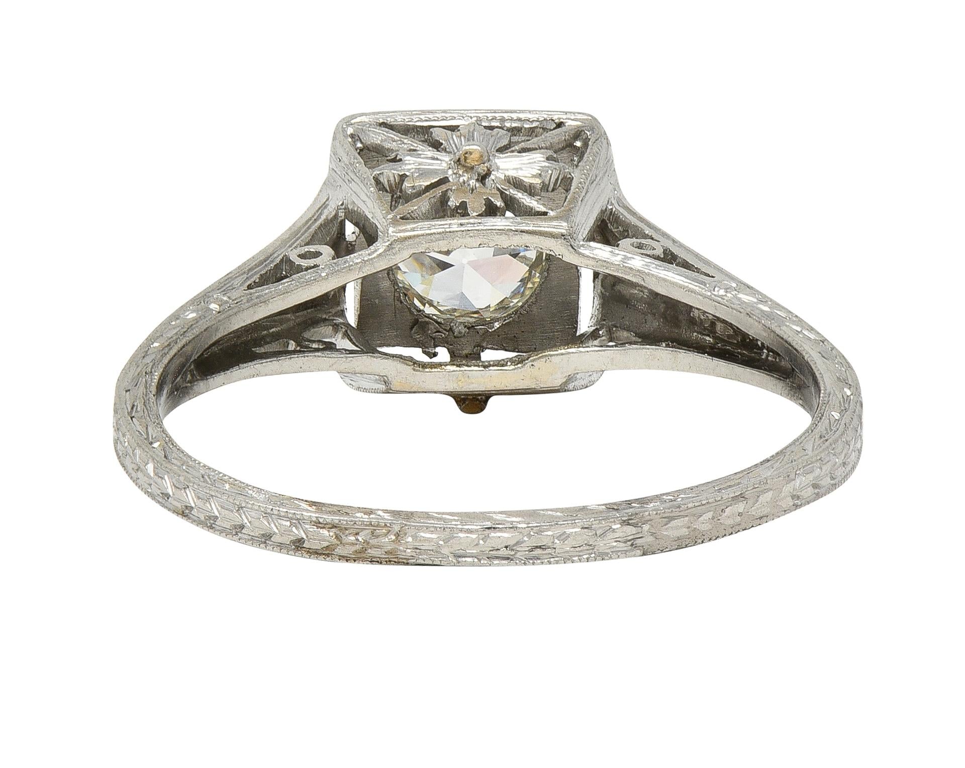 Art Deco Old European Cut Diamond Platinum Vintage Solitaire Engagement Ring