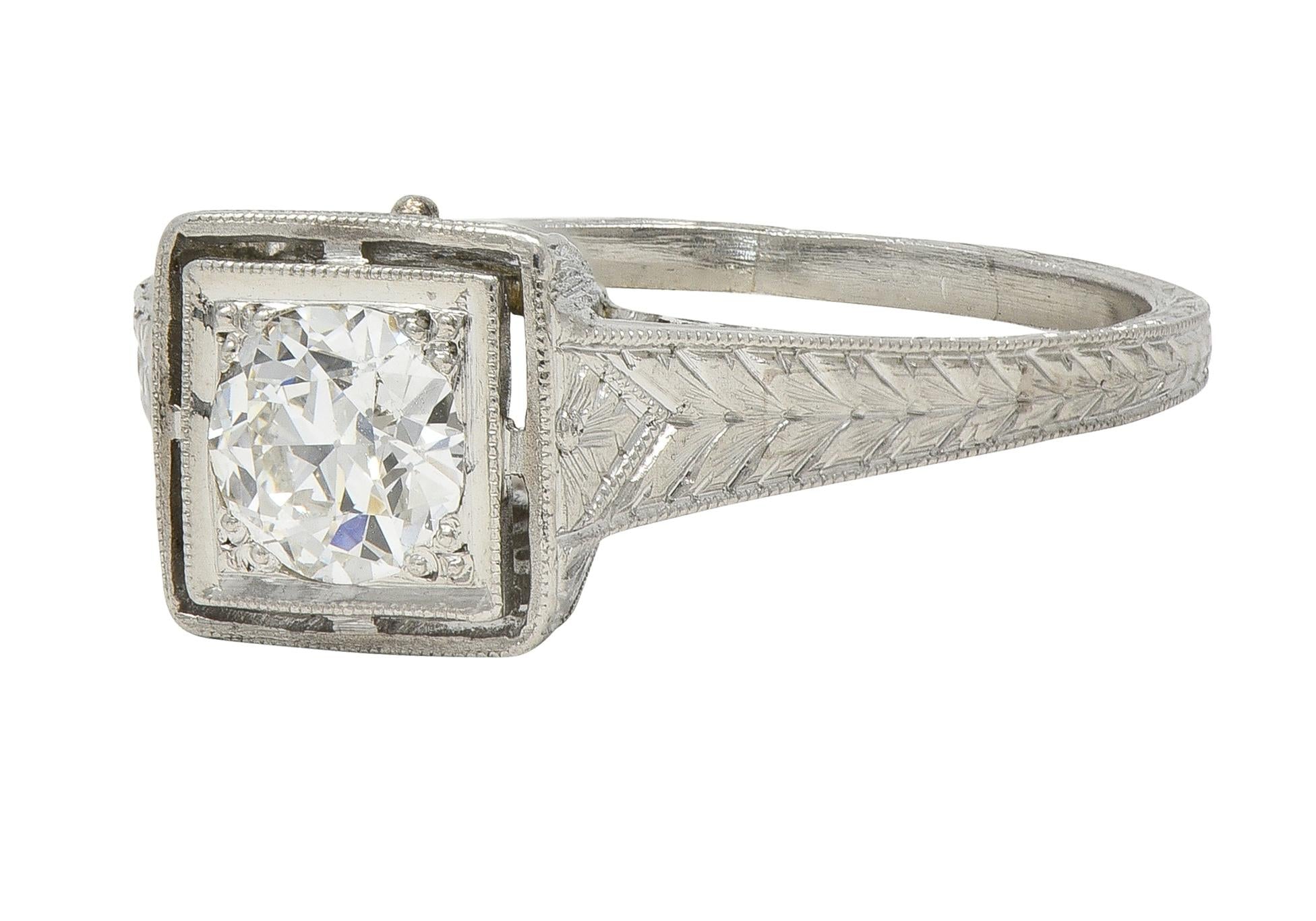 Art Deco Old European Cut Diamond Platinum Vintage Solitaire Engagement Ring
