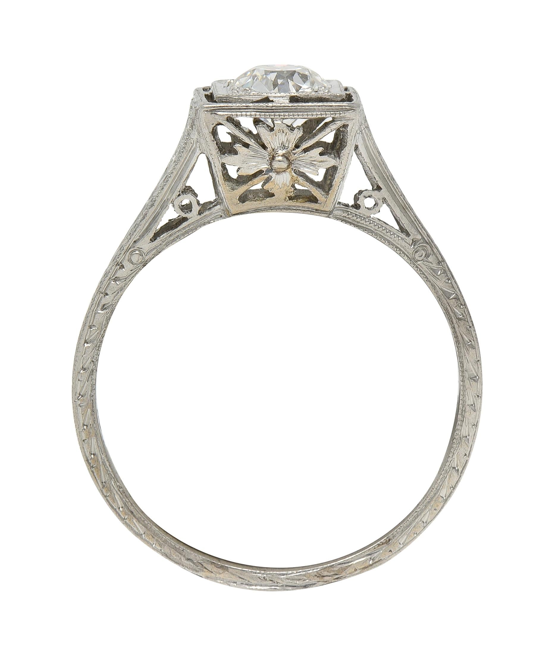 Art Deco Old European Cut Diamond Platinum Vintage Solitaire Engagement Ring